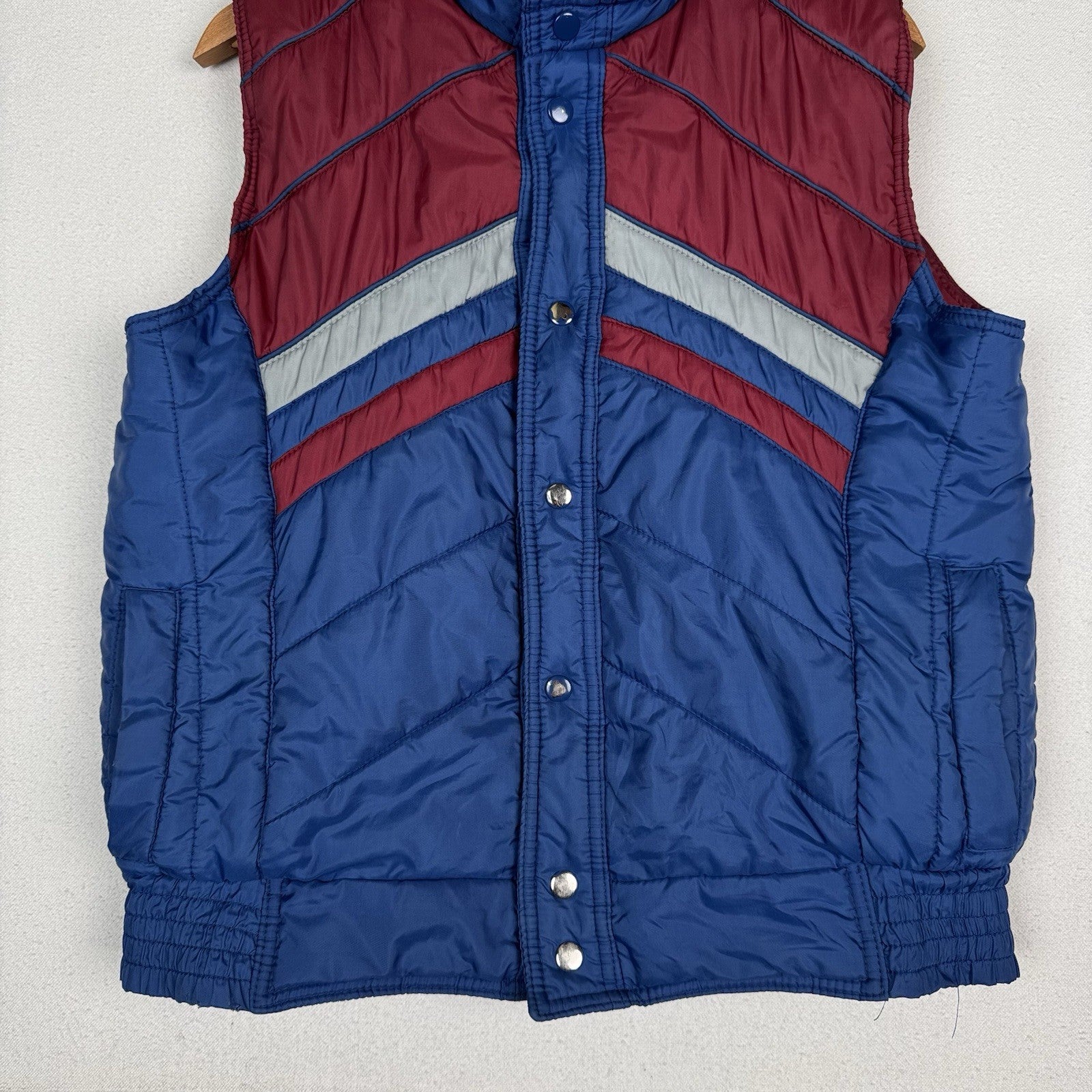 Vtg 70-80s Alpine Ski Puffer Vest Mens M Gray Blue Red Color Block Snap Front