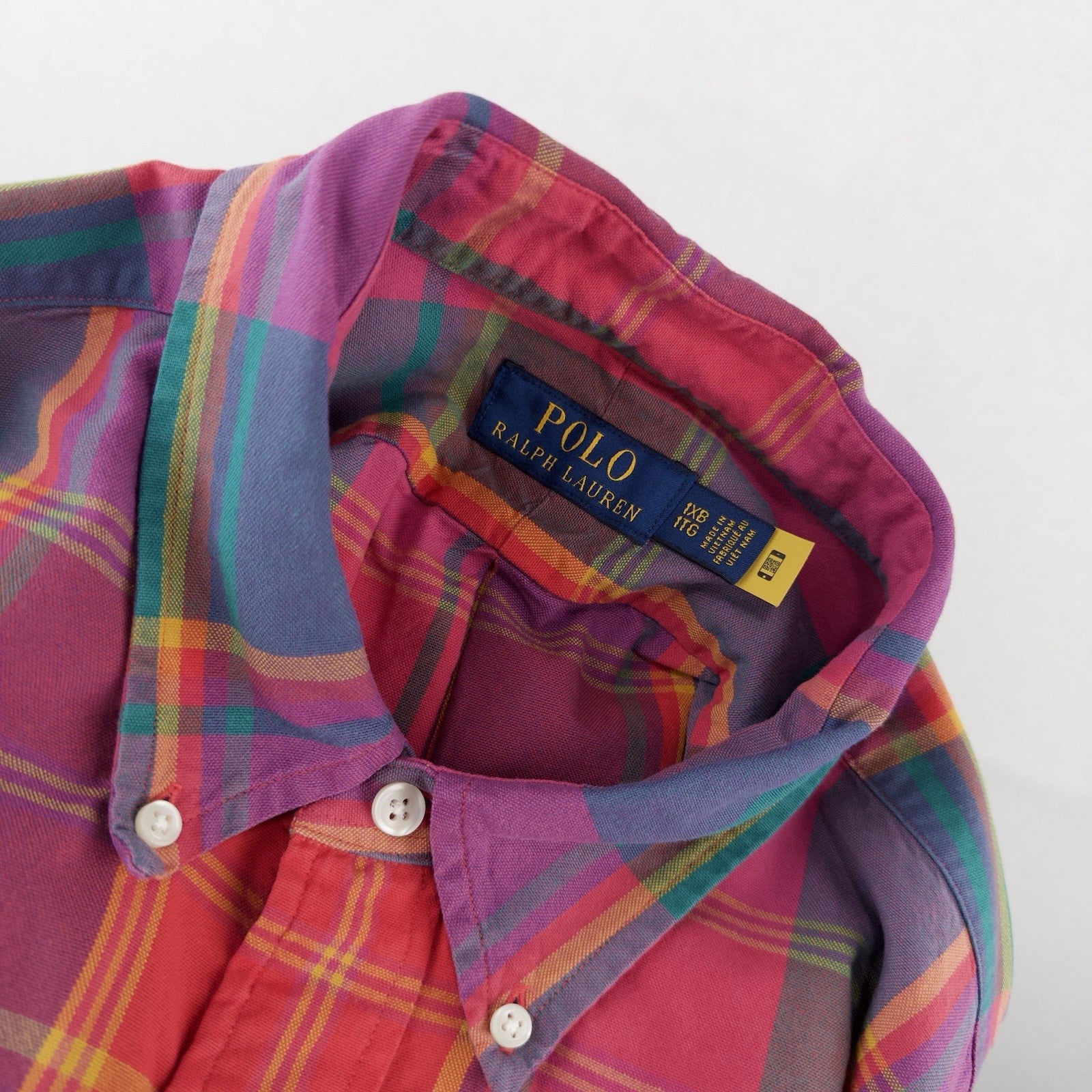 Polo Ralph Lauren Custom Fit Madras Plaid Shirt Mens 1XB Pink Blue Button Down