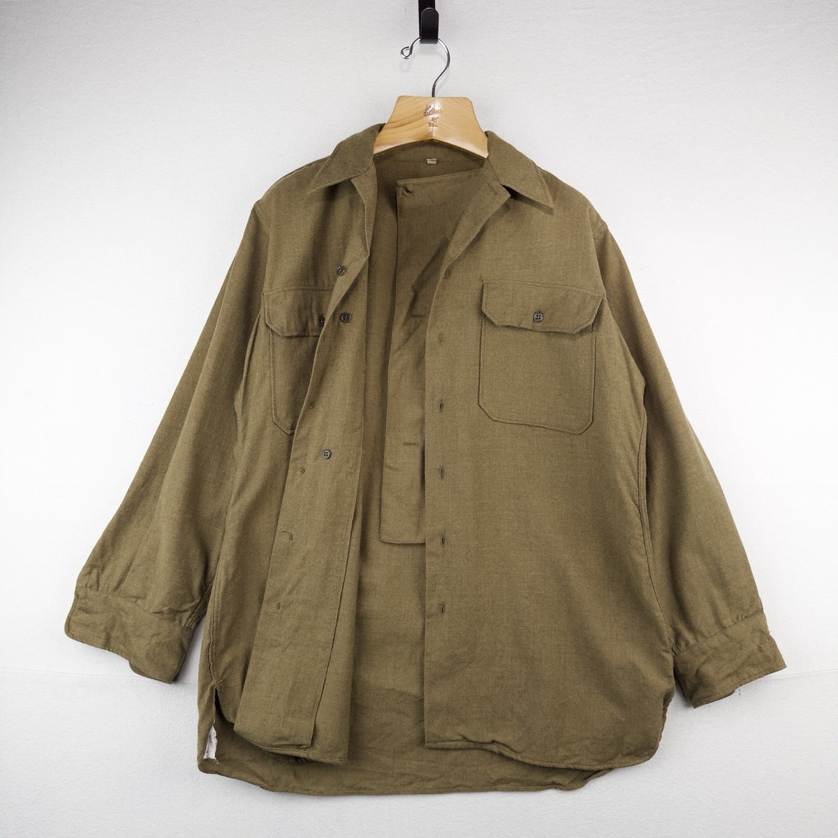 40’s Vtg WWII Wool Gas Flap Army Military Button Uniform Work Shirt Gussets