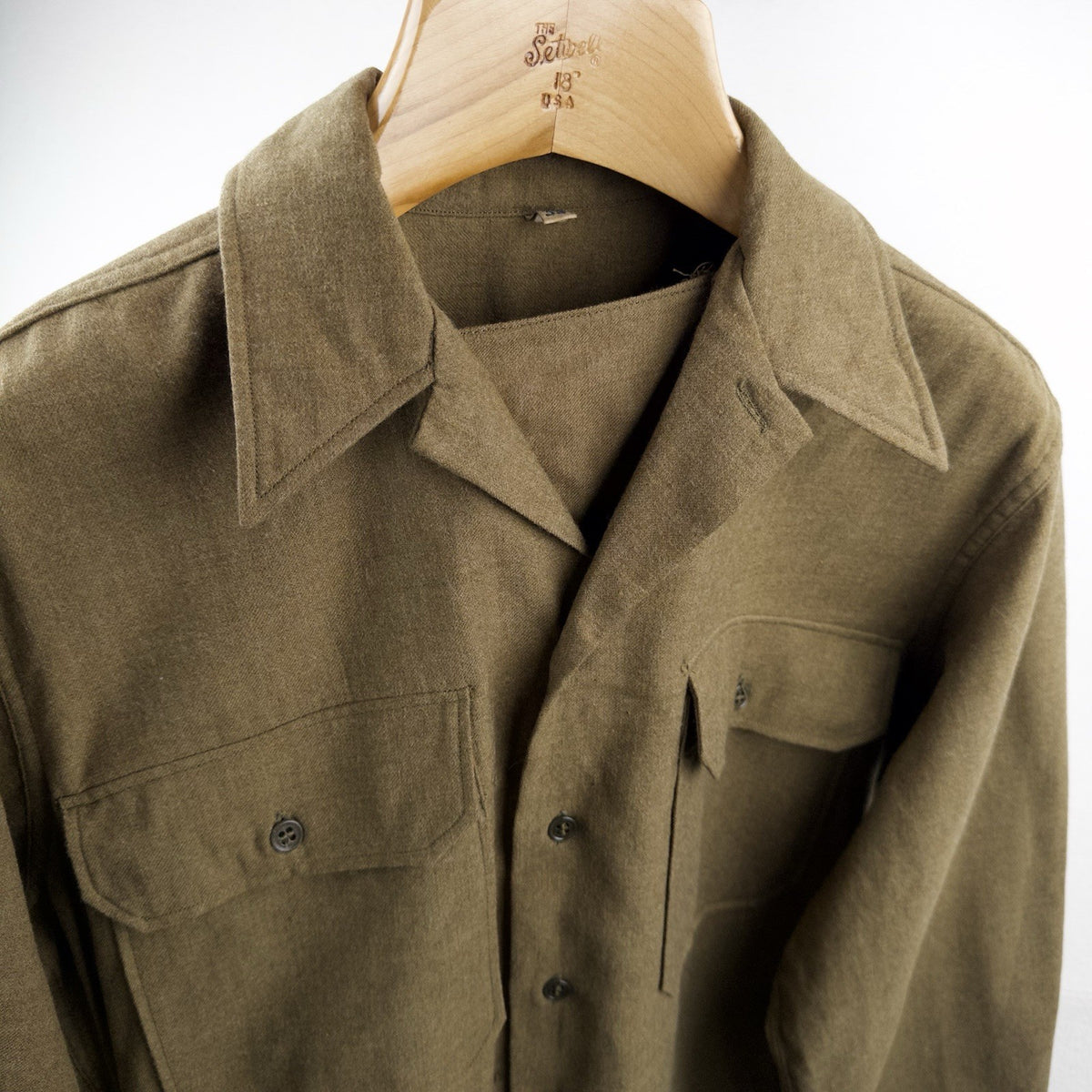 40’s Vtg WWII Wool Gas Flap Army Military Button Uniform Work Shirt Gussets