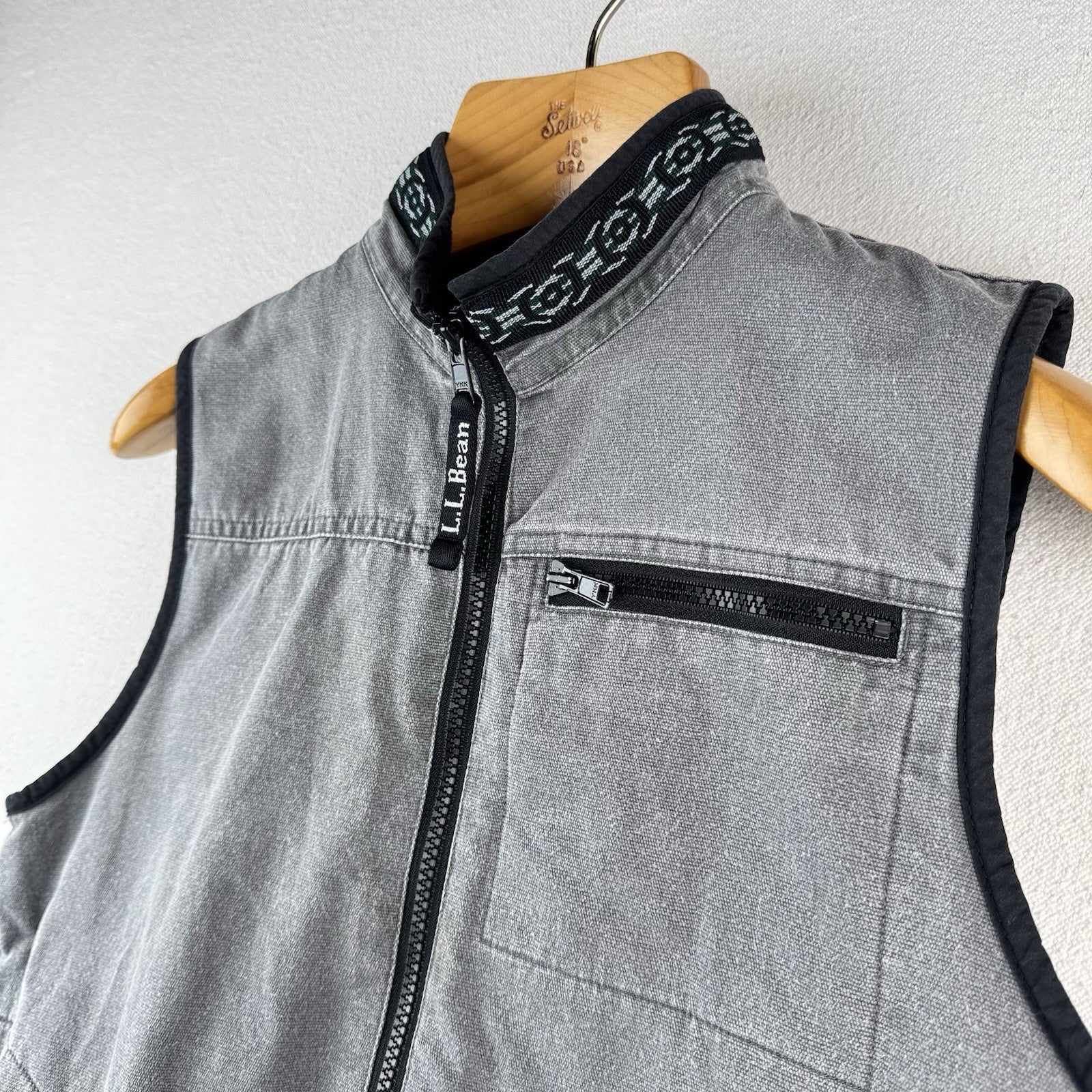 Vtg L.L. Bean Aztec Canvas Vest Kids M 10-12 Southwestern Zip Western Gray