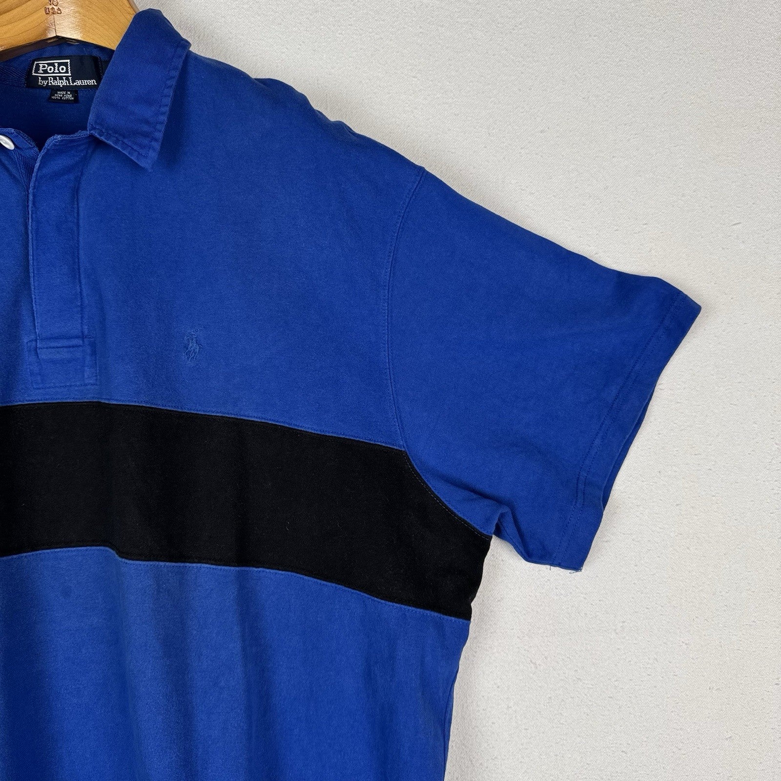Vintage Polo Ralph Lauren Mens XL Short Sleeve Rugby Thick Soft Blue Stripe