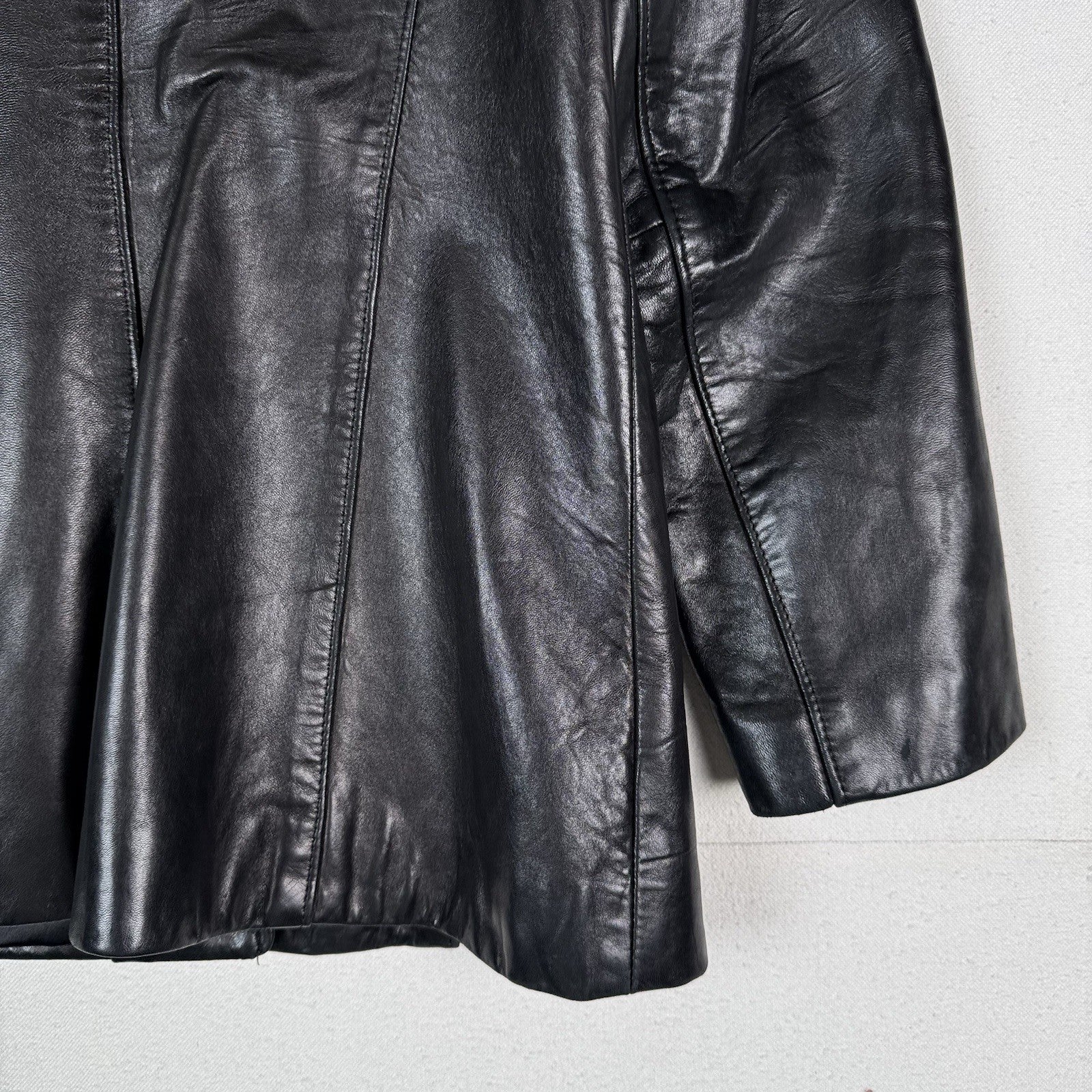 Oscar Leopold Women's Black Calf Leather Jacket  - Large