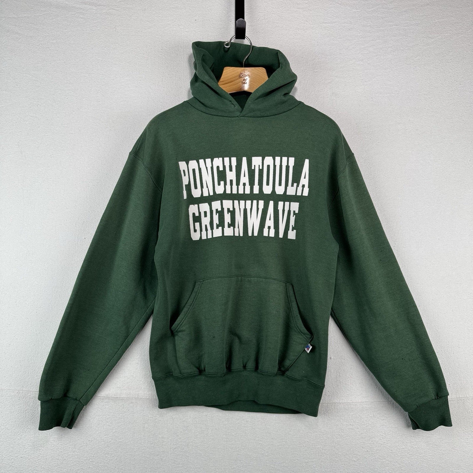 90’s Vtg Ponchatoula Greenwave Men’s M Hoodie Sweatshirt Green *Sunfaded