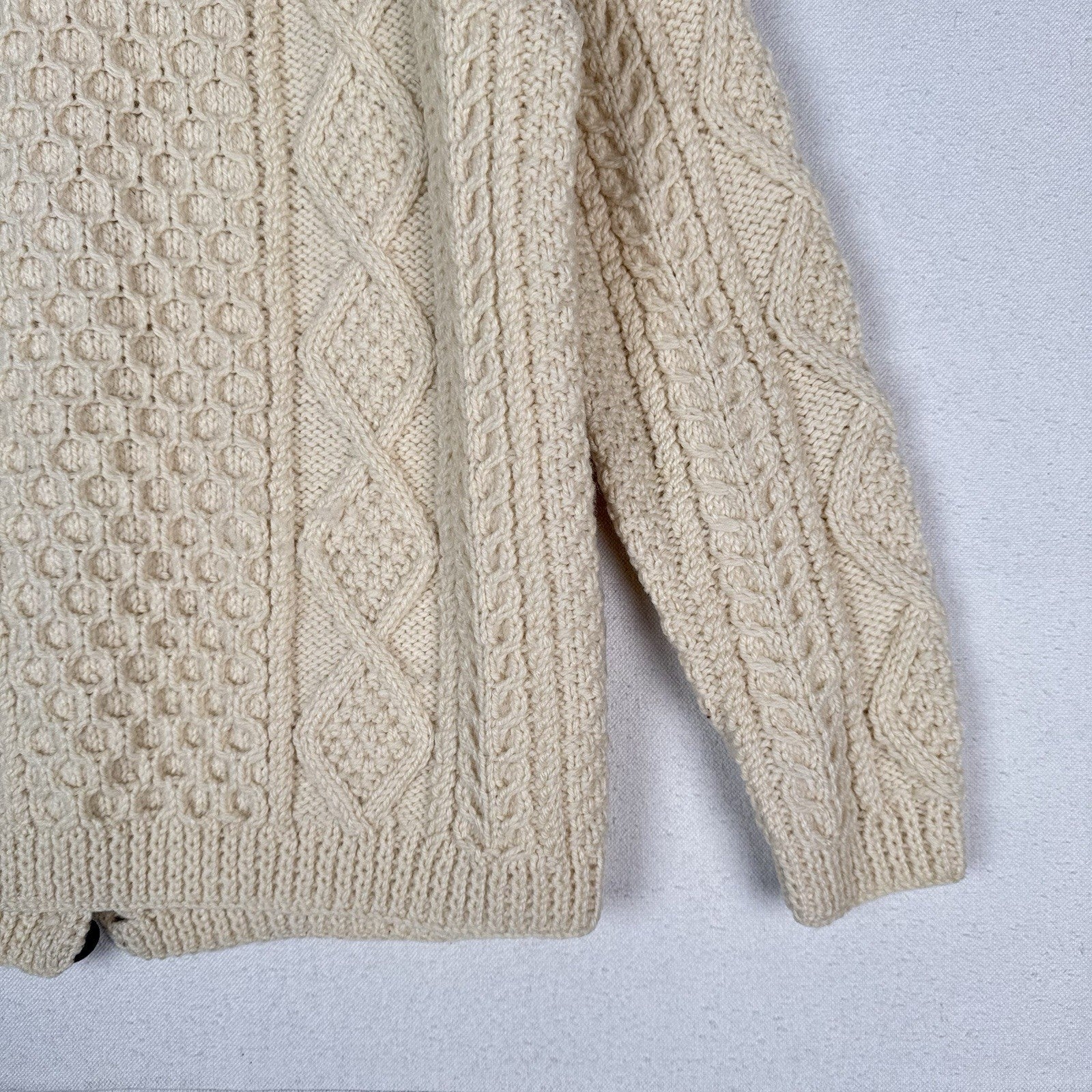 Carraig Donn Aran Cardigan Sweater Small/Med Ireland Wool Cable Knit Ivory