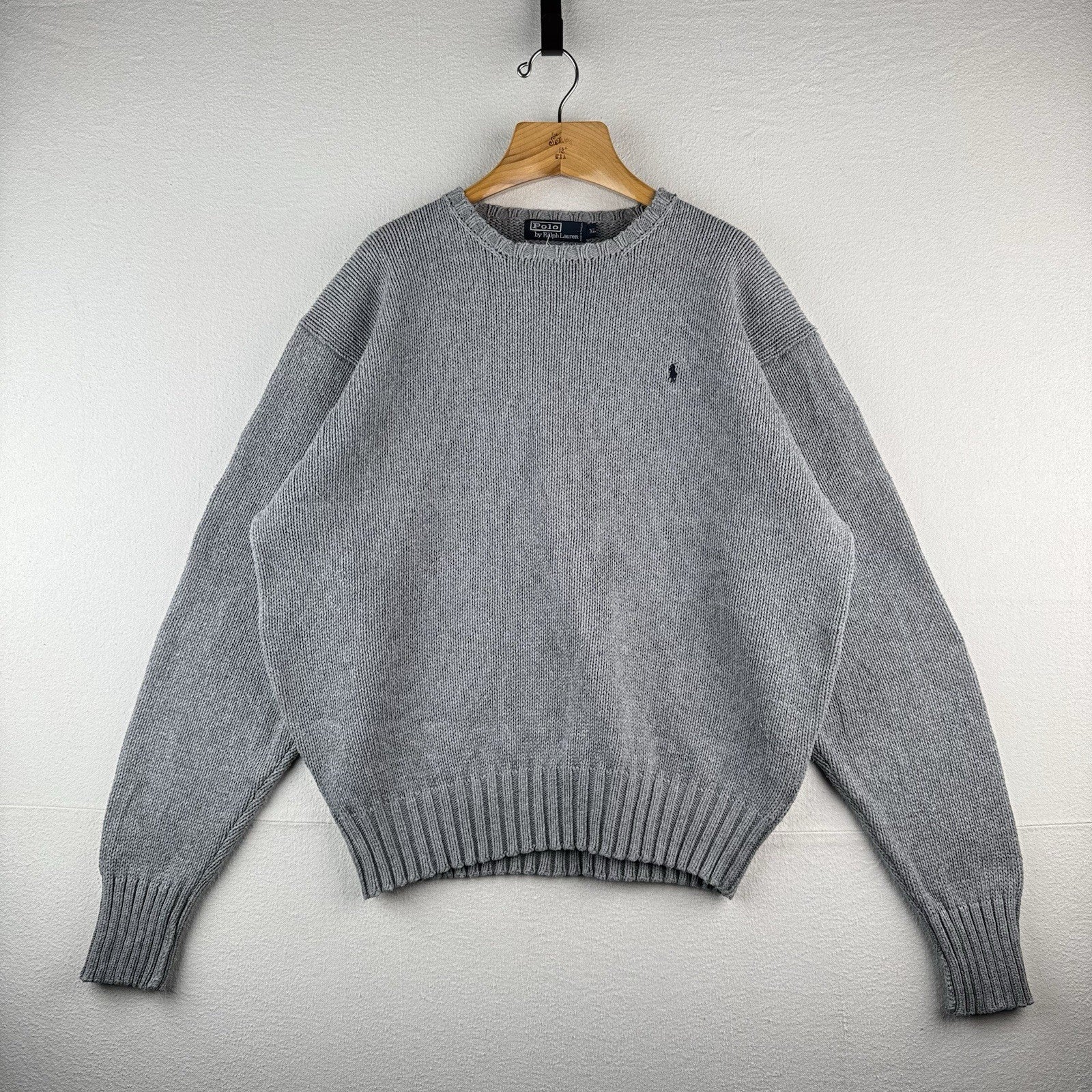 90’s Vintage Polo Ralph Lauren Knit Sweater Men’s XL Gray Cotton Crew Neck