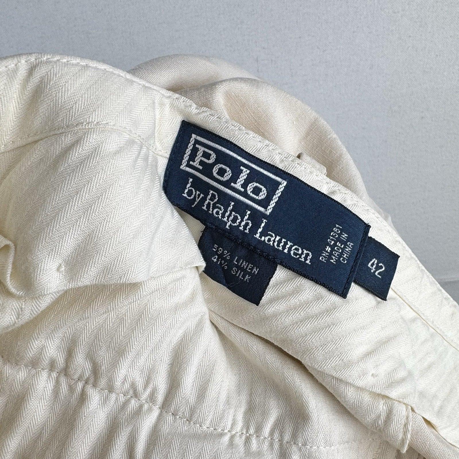 Vintage Polo By Ralph Lauren Linen Silk Shorts Mens 42 Beige Pleated Chino 8"