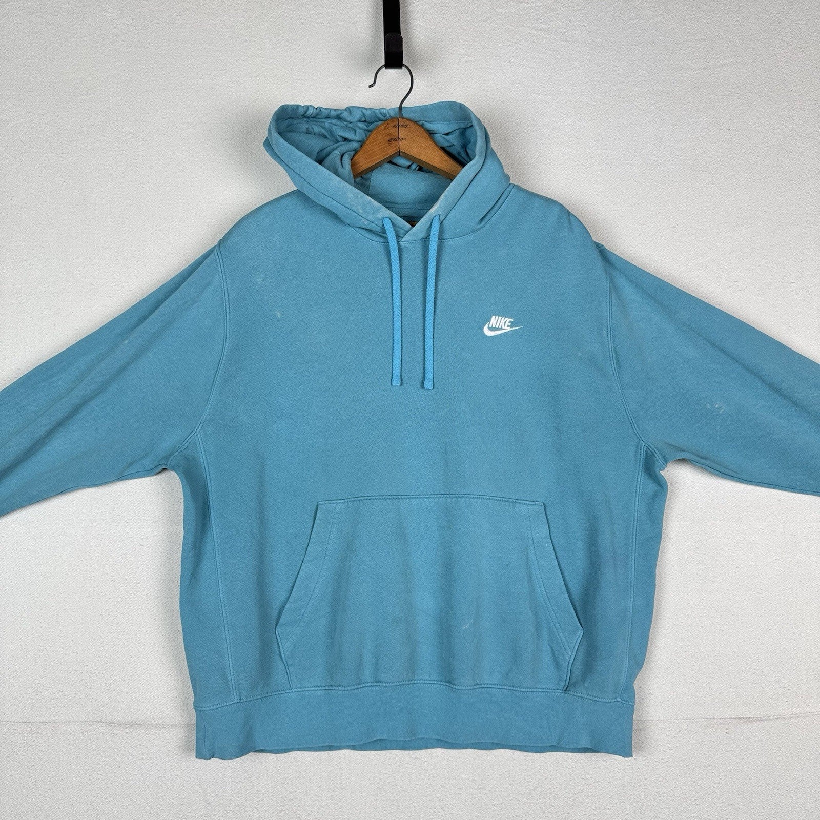 Nike Sportswear Club Fleece Hoodie Mens XL Baltic Blue Swoosh Sweatshirt *Faded