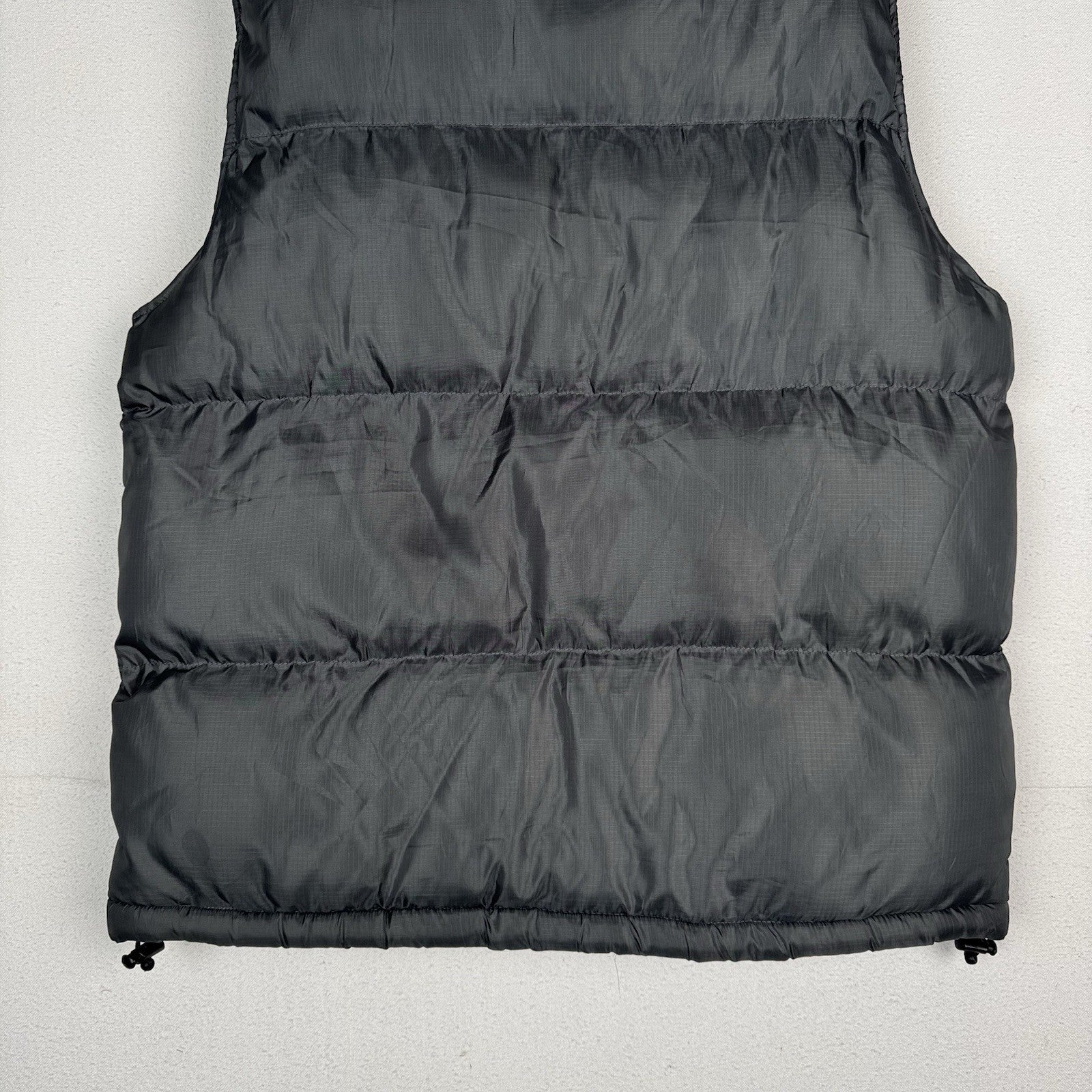 Avirex Puffer Vest Mens Medium M Gray Full Zip Stowaway Hood *Small Hole