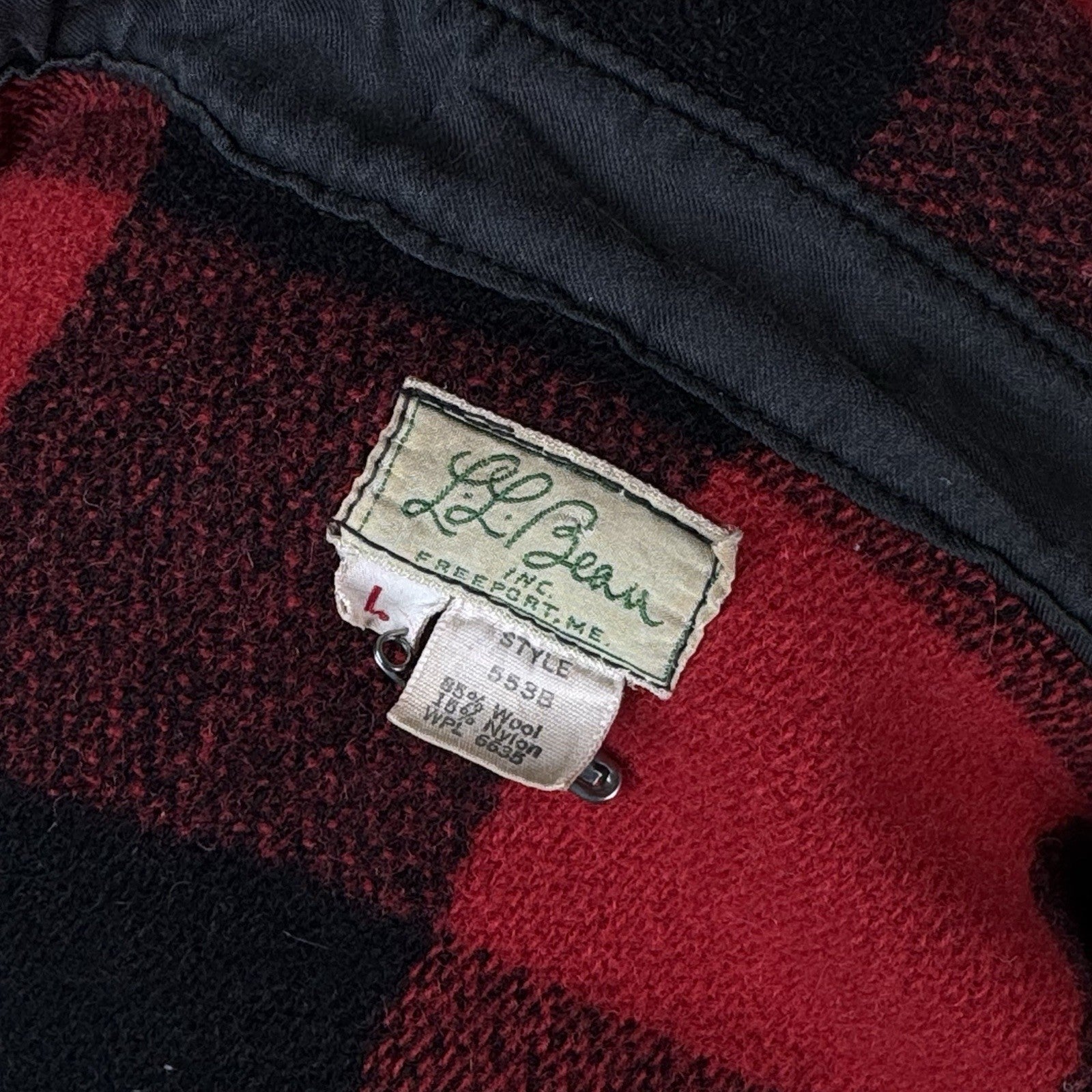 60s Vtg LL Bean Red Buffalo Plaid Mens L Wool Hunting Shirt Flannel Overshirt