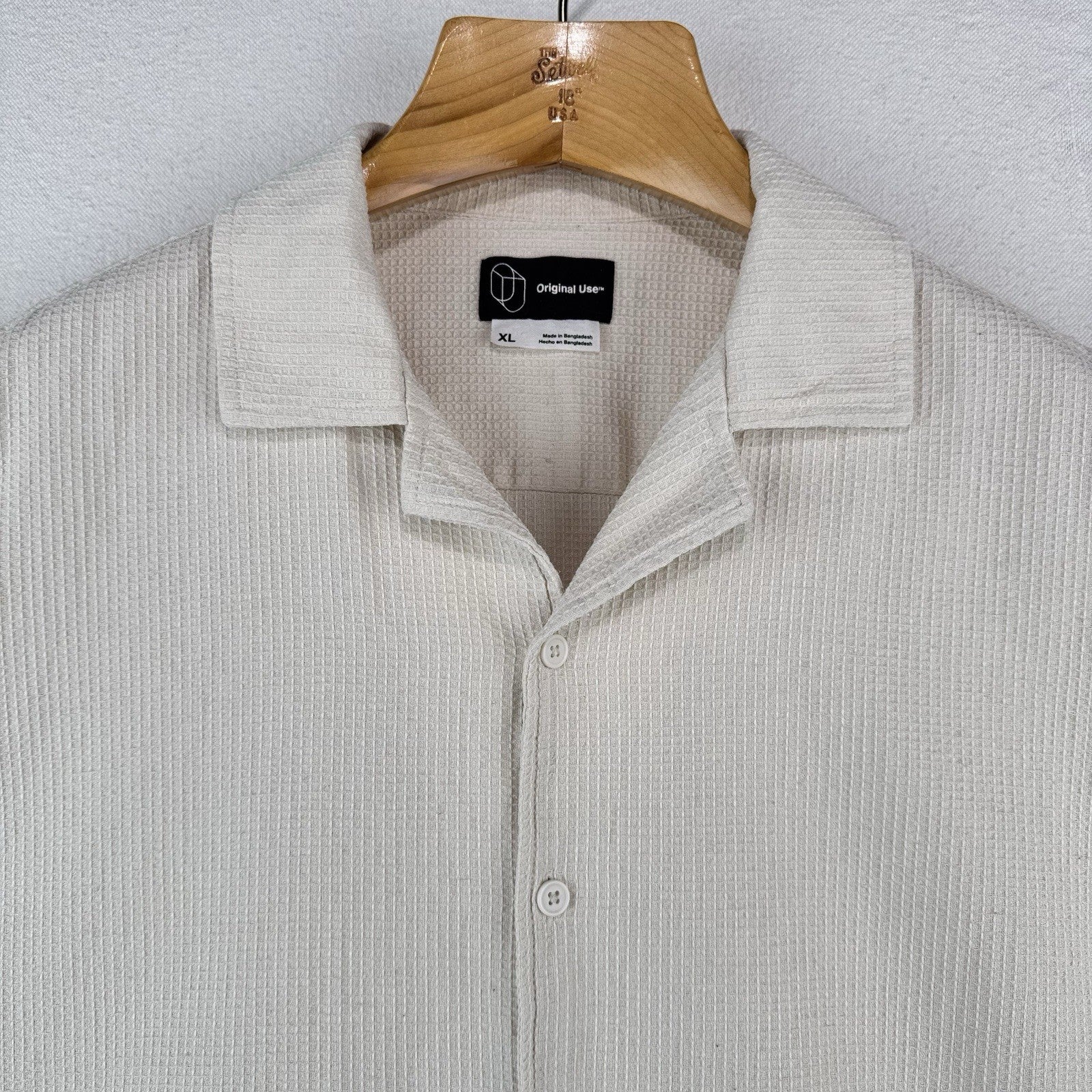 Original Use Waffle Knit Cream Men’s XL Camp Collar Button Up Resort Shirt