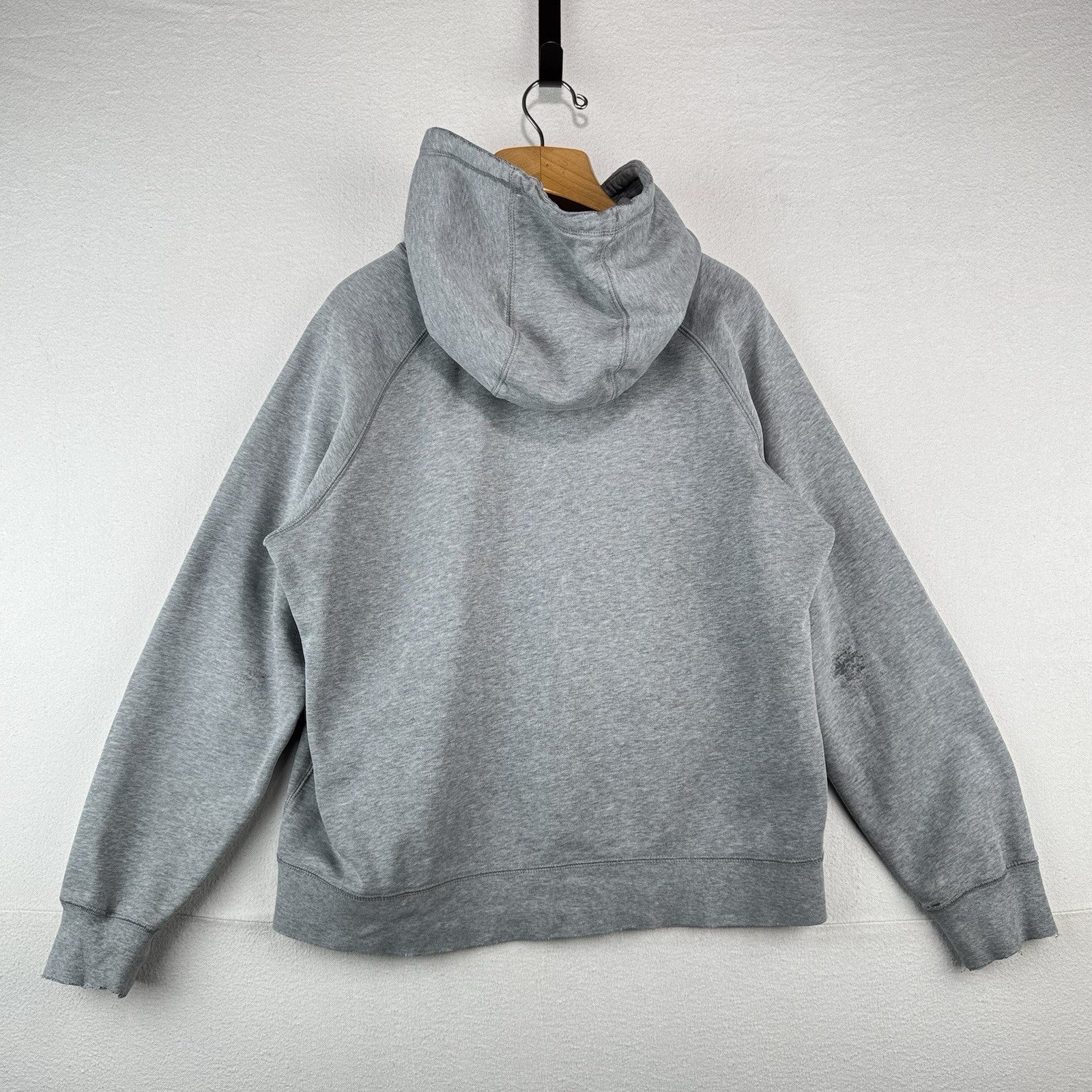 90’s Vtg Nike Swoosh Pullover Hoodie Grey Sweatshirt Red Tag Men’s L *Distressed