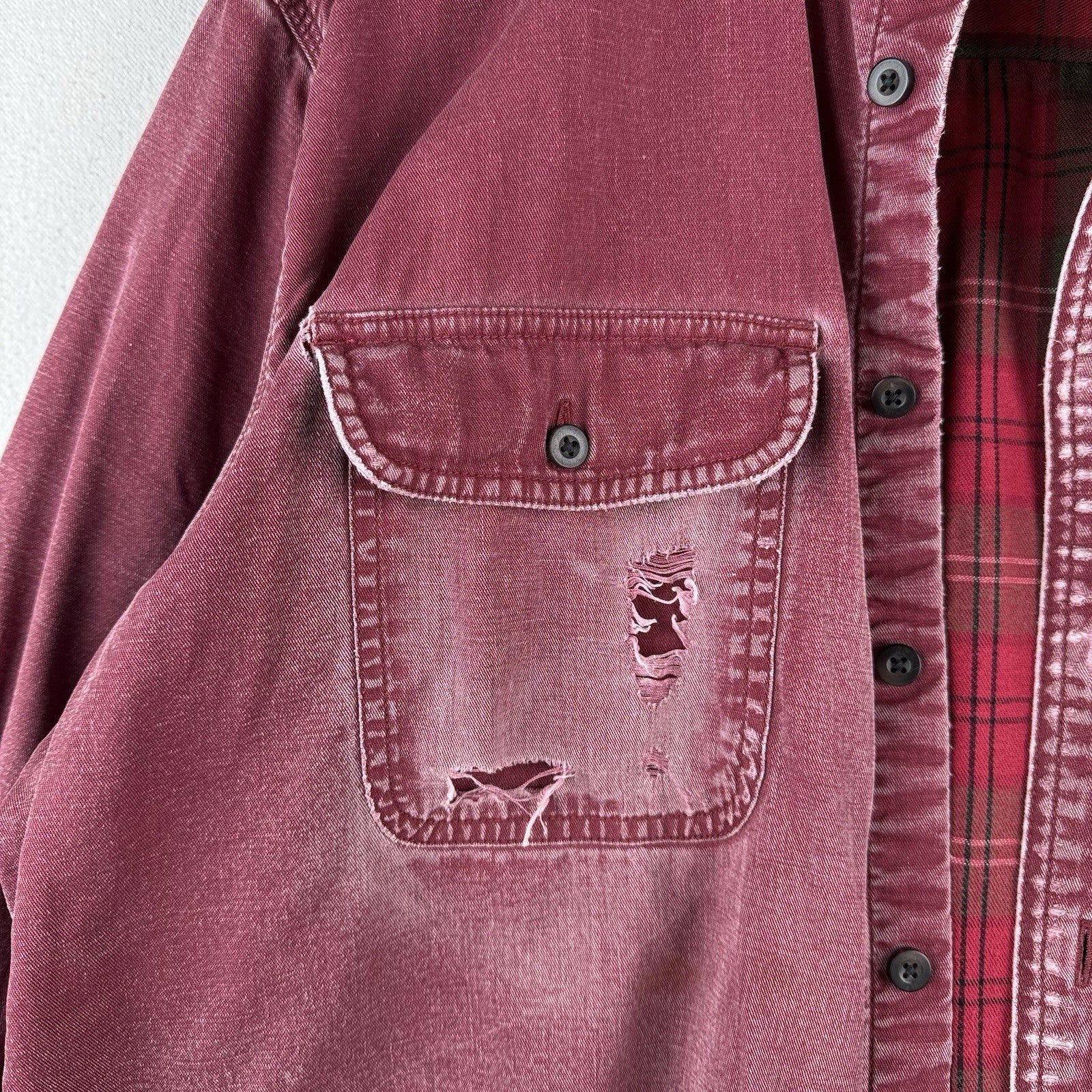 Vtg LL Bean Hurricane Shirt Mens Large Wine Red Plaid Flannel Lined Distressed