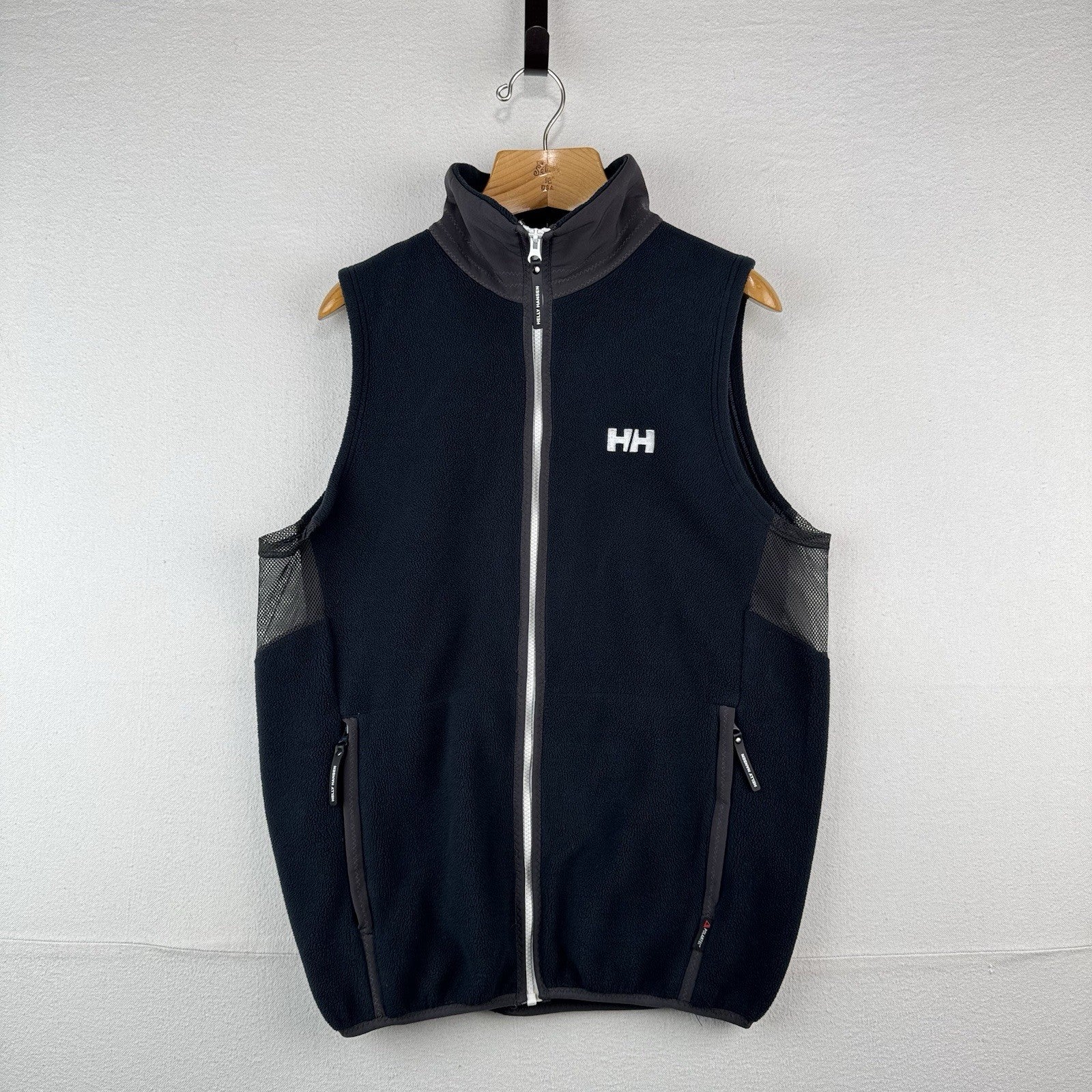 Helly Hansen Fleece Vest Men’s L Full Zip Blue Vest Embroidered Spell-out Mesh