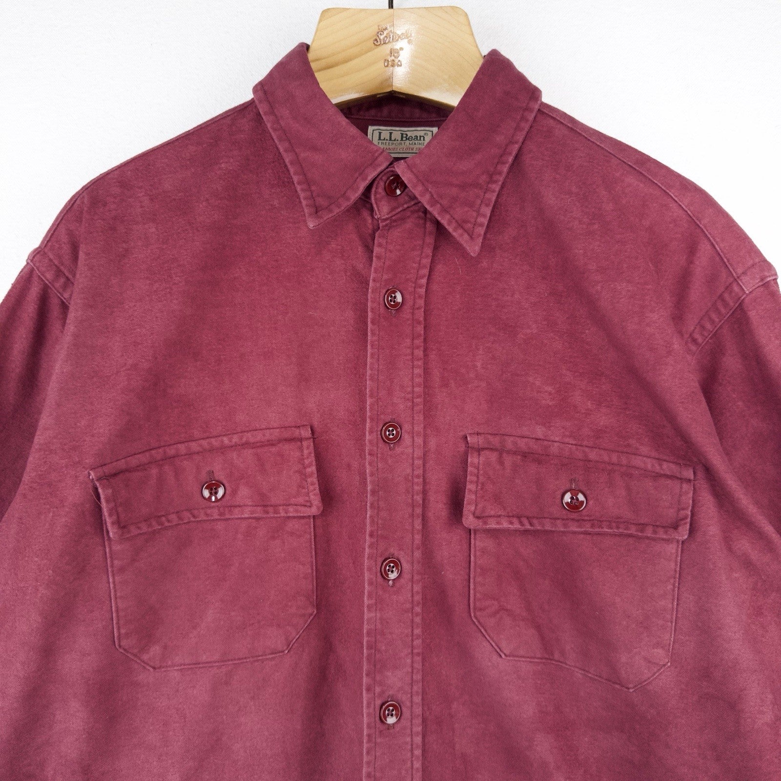 80’s Vtg L.L. Bean Chamois Cloth Shirt Men's 17.5 (XL) Maroon Made In USA