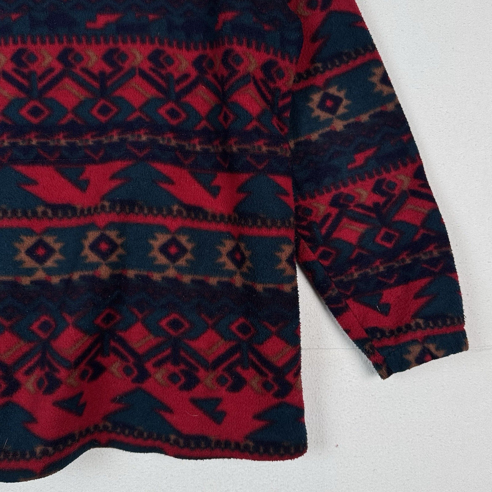 Vintage 90s Southwestern Blanket Fleece Hoodie Full Zip Men’s M Red Blue Baggy