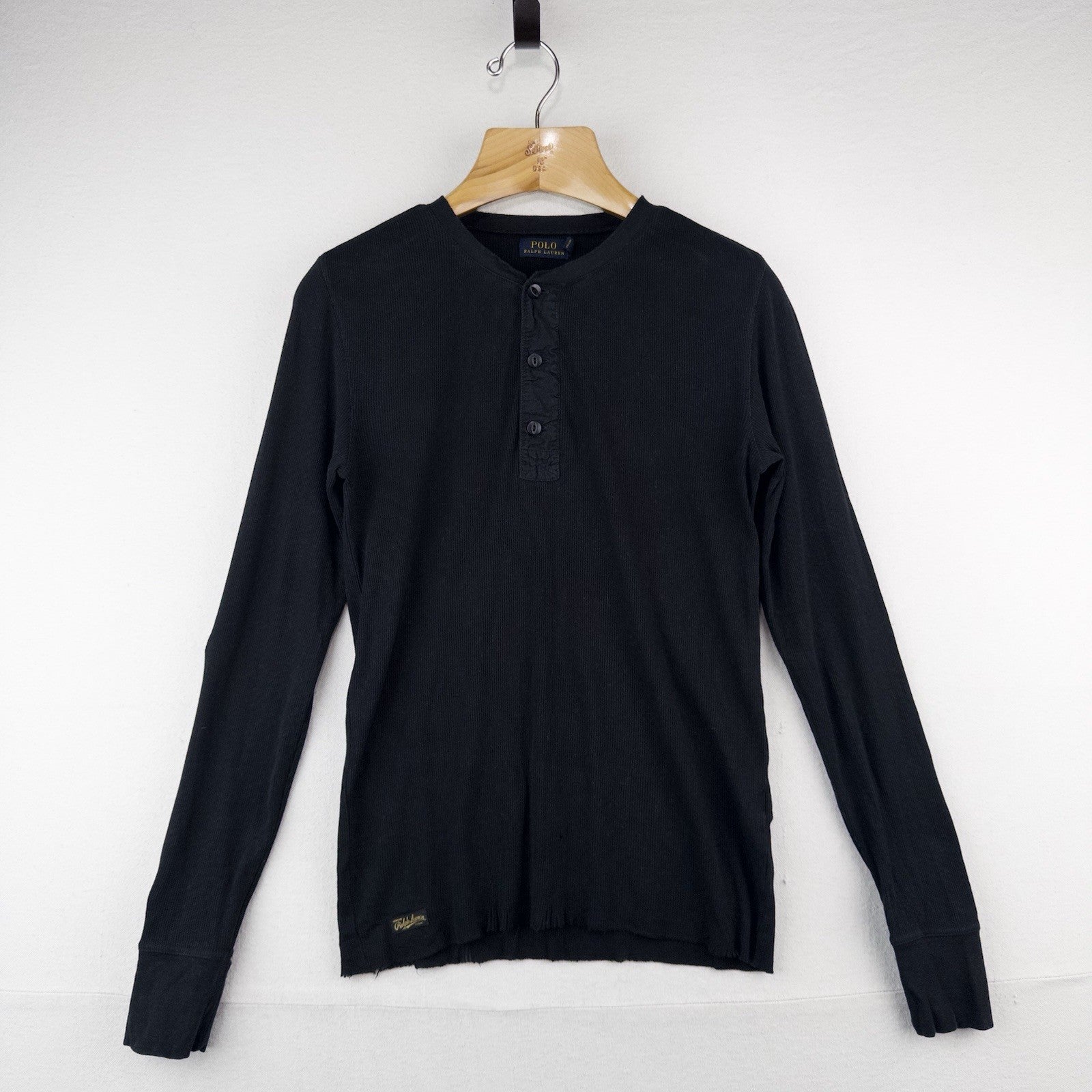 Polo Ralph Lauren Black Ribbed Lightweight Henley Shirt Men’s L *Distressed