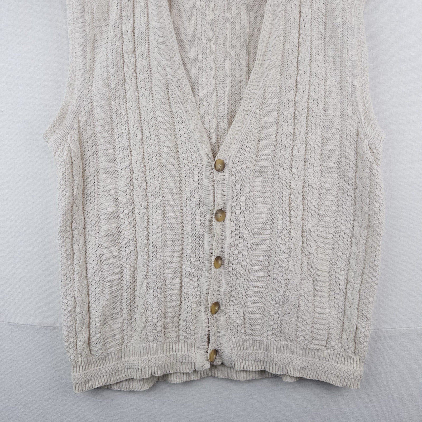 90’s Vtg Izod Cable Knit Vest Men’s XL Beige Fisherman Made In The USA