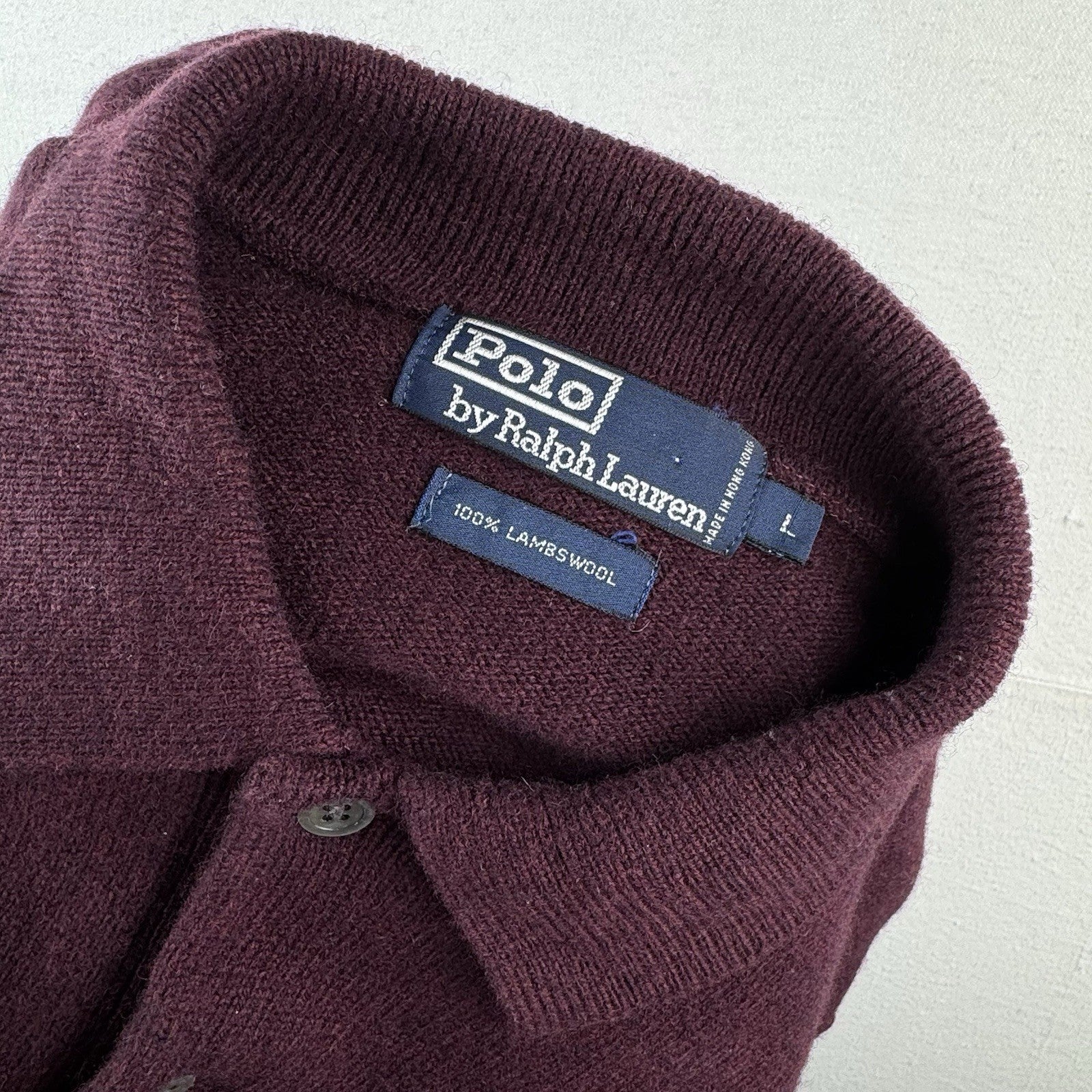 Polo Ralph Lauren 100% Lambswool Long Sleeve Polo Sweater Men's Large Burgundy