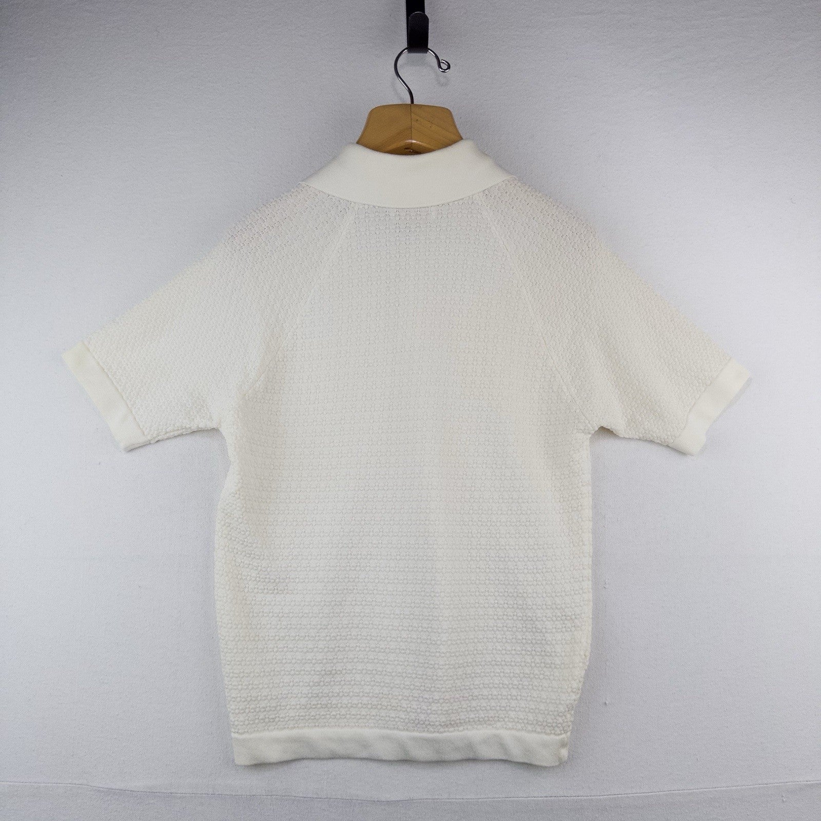70’s Vtg Donegal Colesta Men’s M Cream Ivory Textured Polo Shirt Dagger Collar
