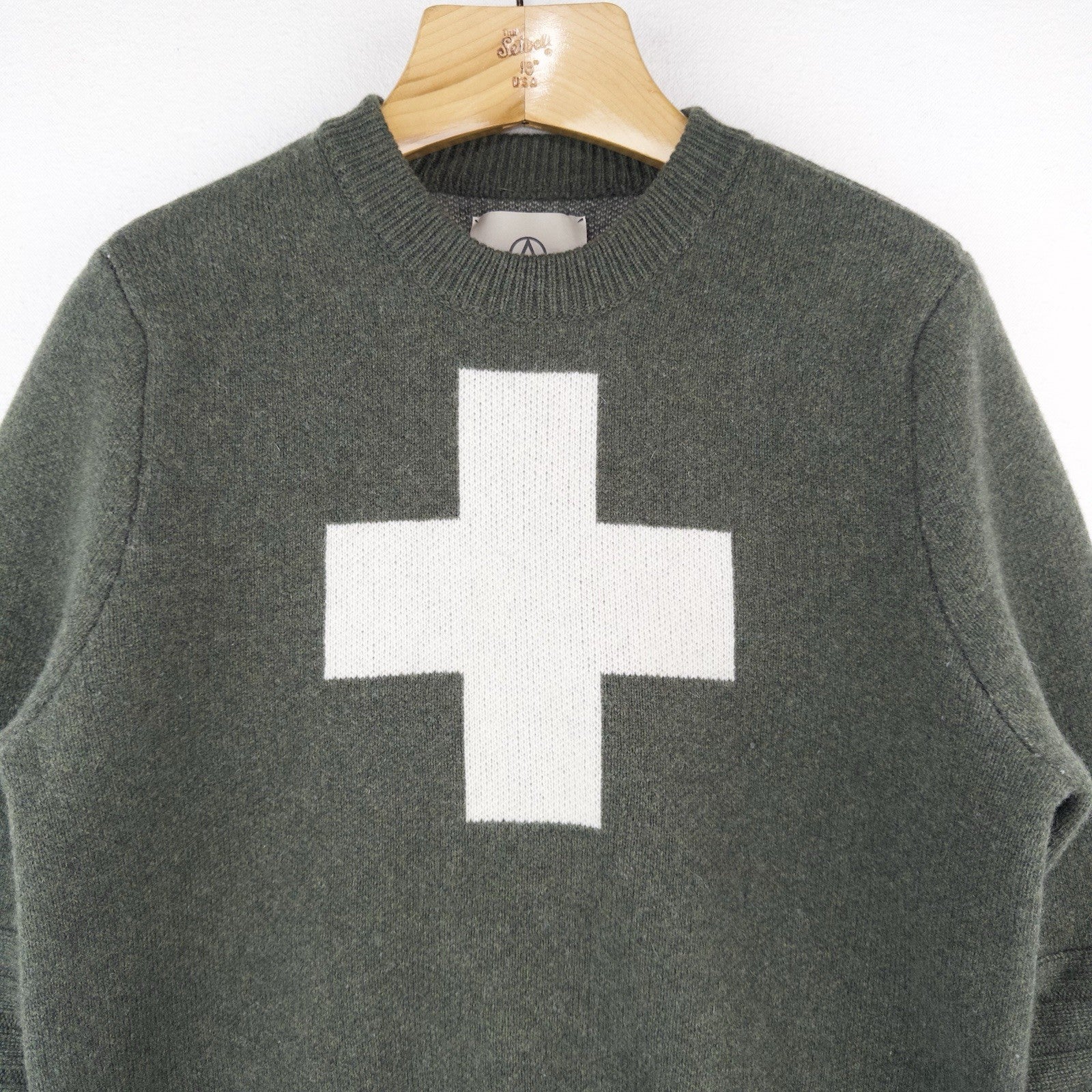 Alps & Meters Original Ski Race Knit Patrol Wool Cross Sweater Men’s S Green