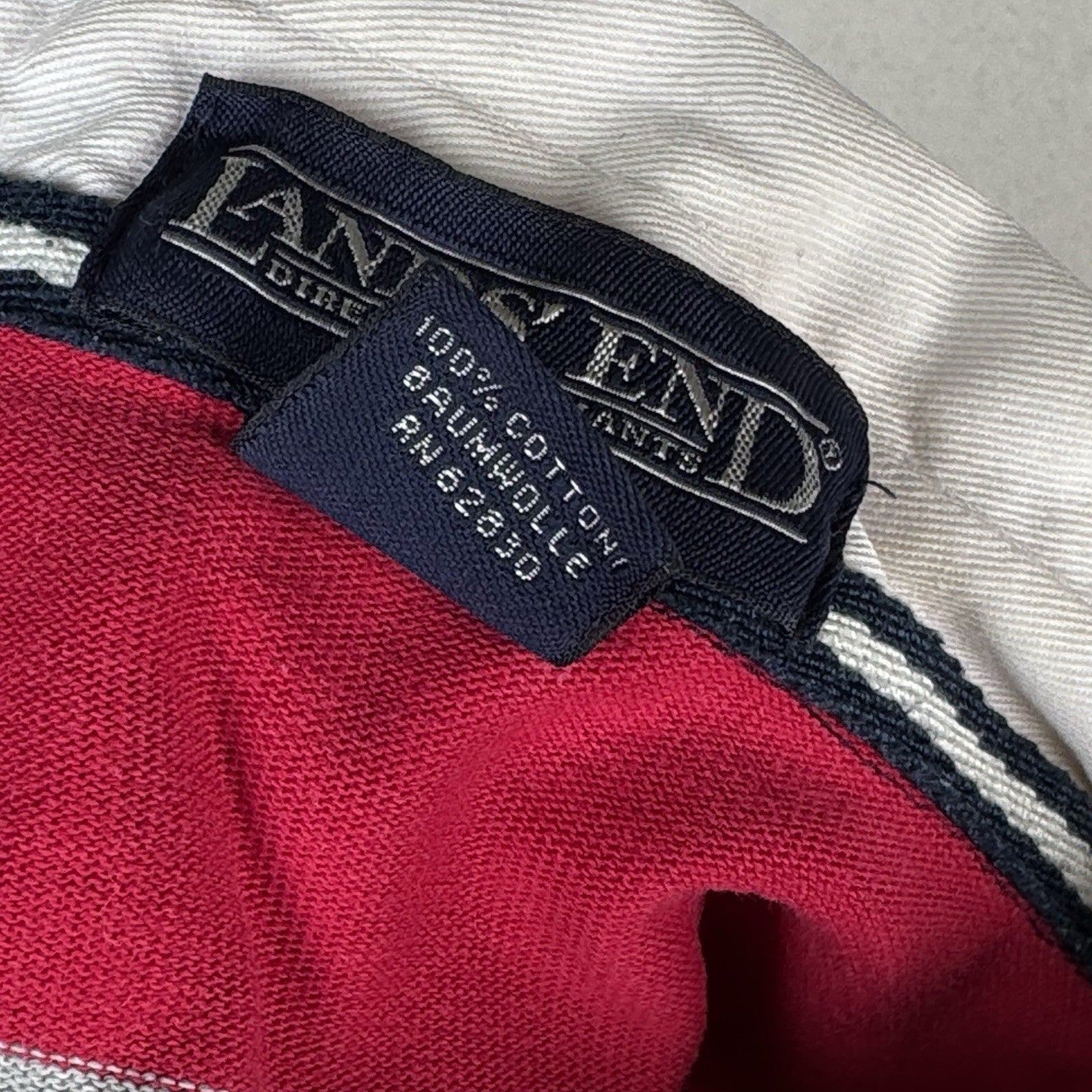 Vintage Lands End Rugby Shirt Mens Large 42-44 Red Blue Gray Striped Polo