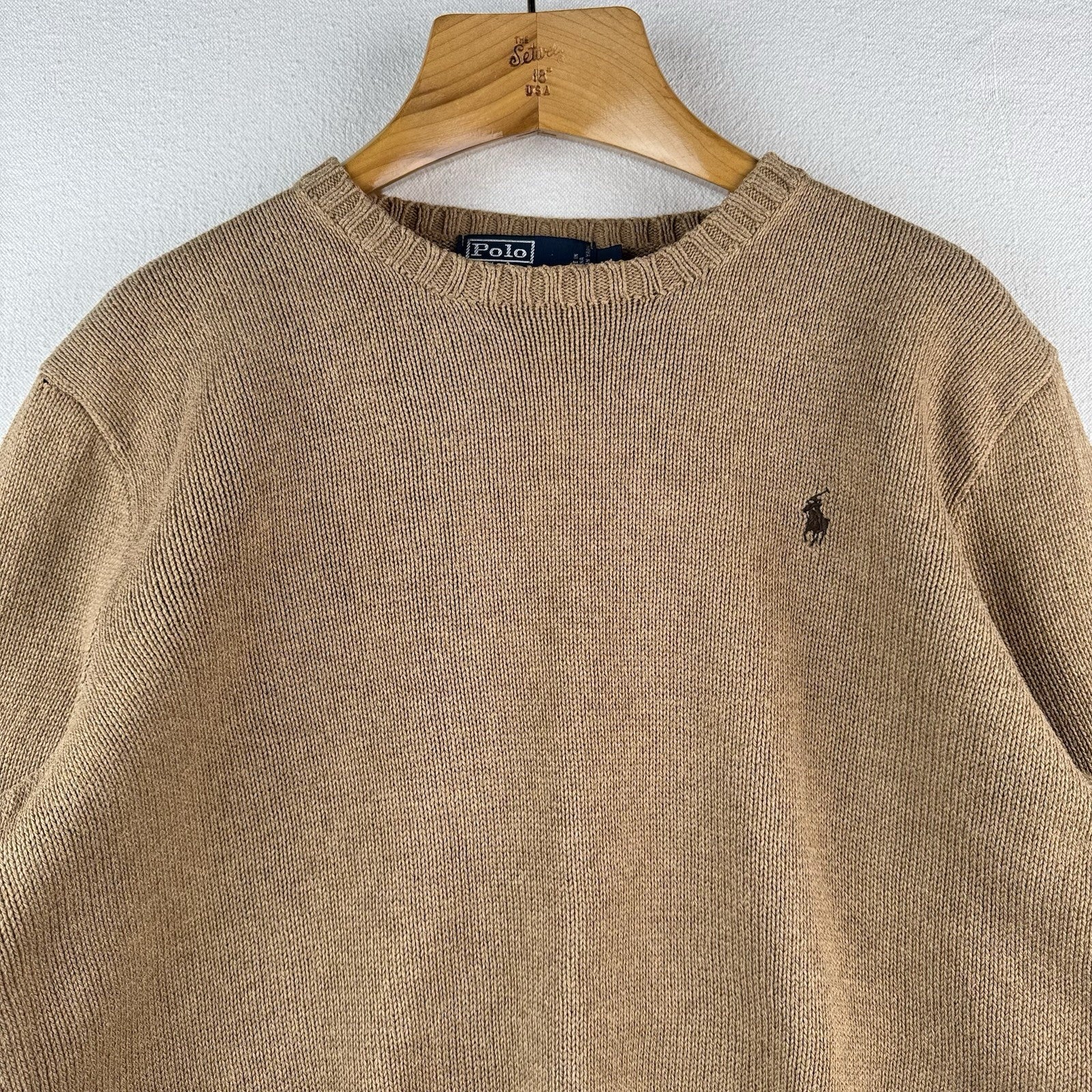 Vintage Polo Ralph Lauren Mens XL Crew Neck Sweater 100% Pima Cotton Beige *Read