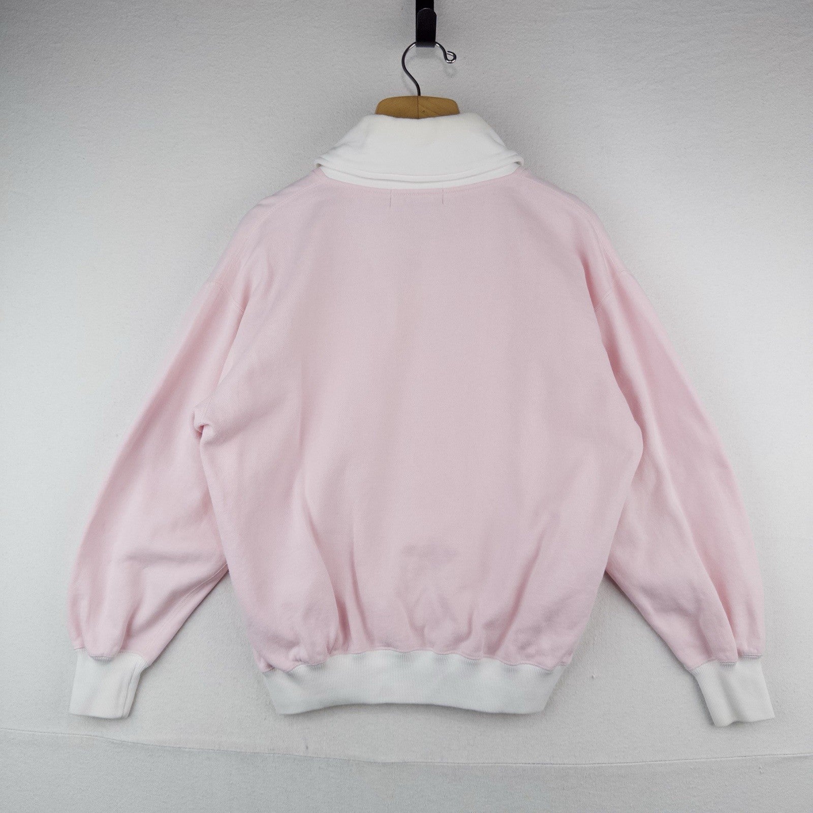 90s Ralph Lauren Womens Small Pink White Shawl Collar Fleece Pullover Sweatshirt