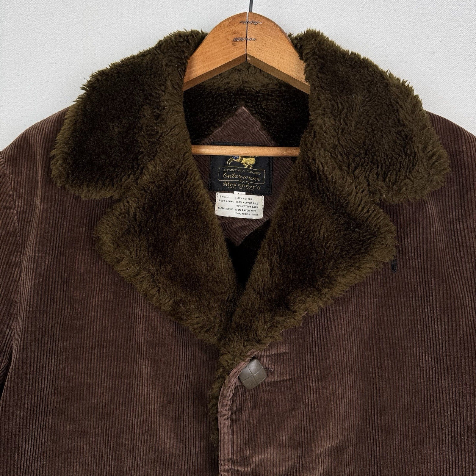 Vintage Outerwear For Alexander’s Coat Men’s 44 Brown Corduroy Faux Fur Japan