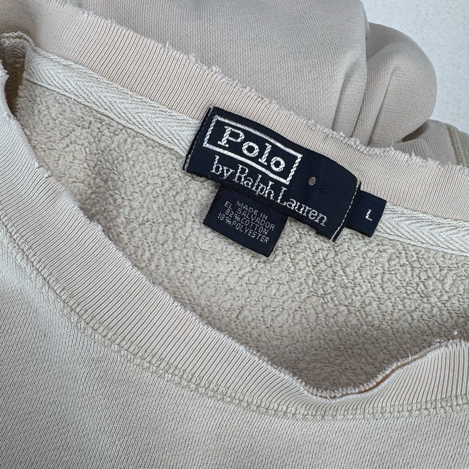 90’s Vintage Polo Ralph Lauren Men’s L Crewneck Sweatshirt Tan *Distressed