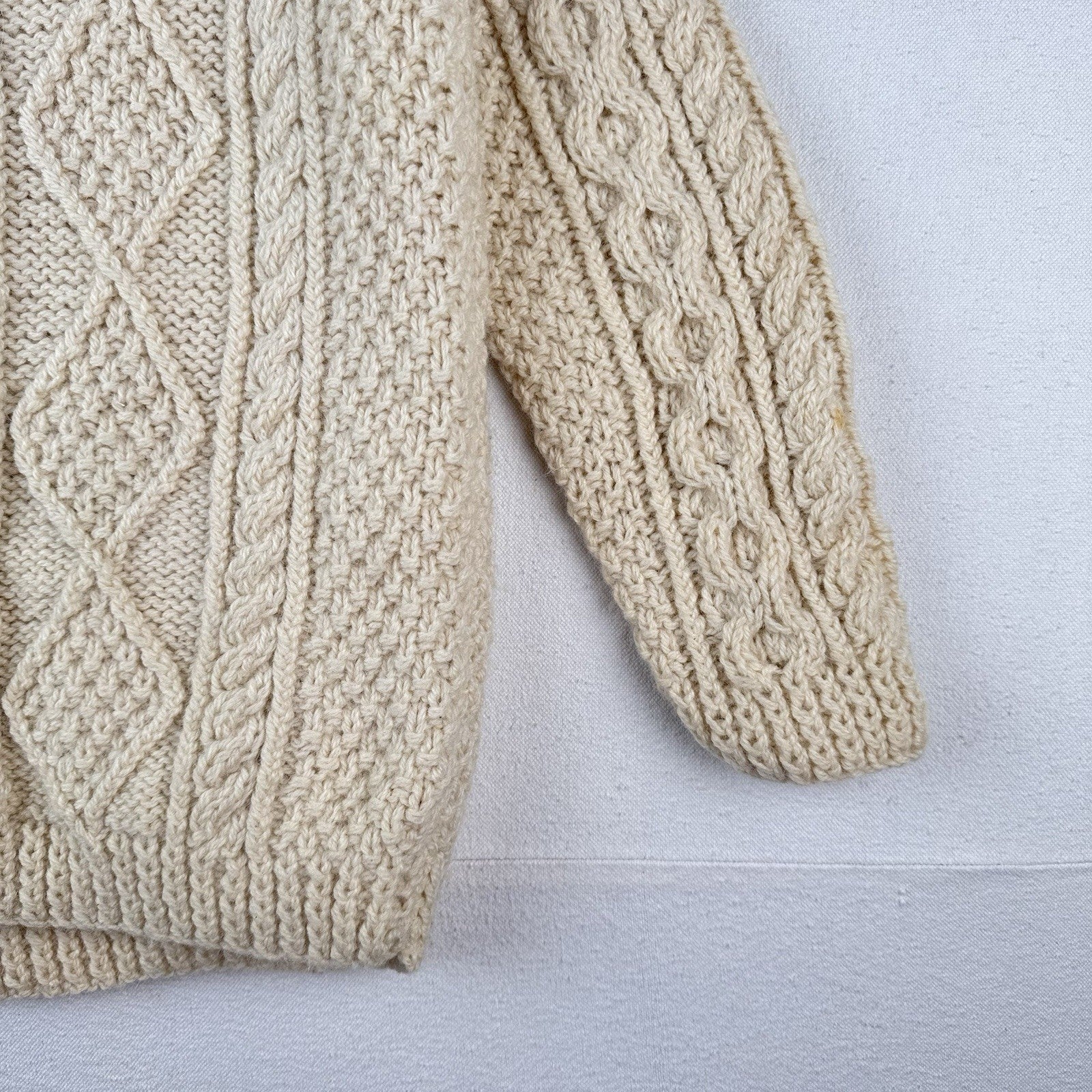 80’s Vtg Blarney Woollen Mills Aran Handknit New Wool Cardigan Sweater Ireland S
