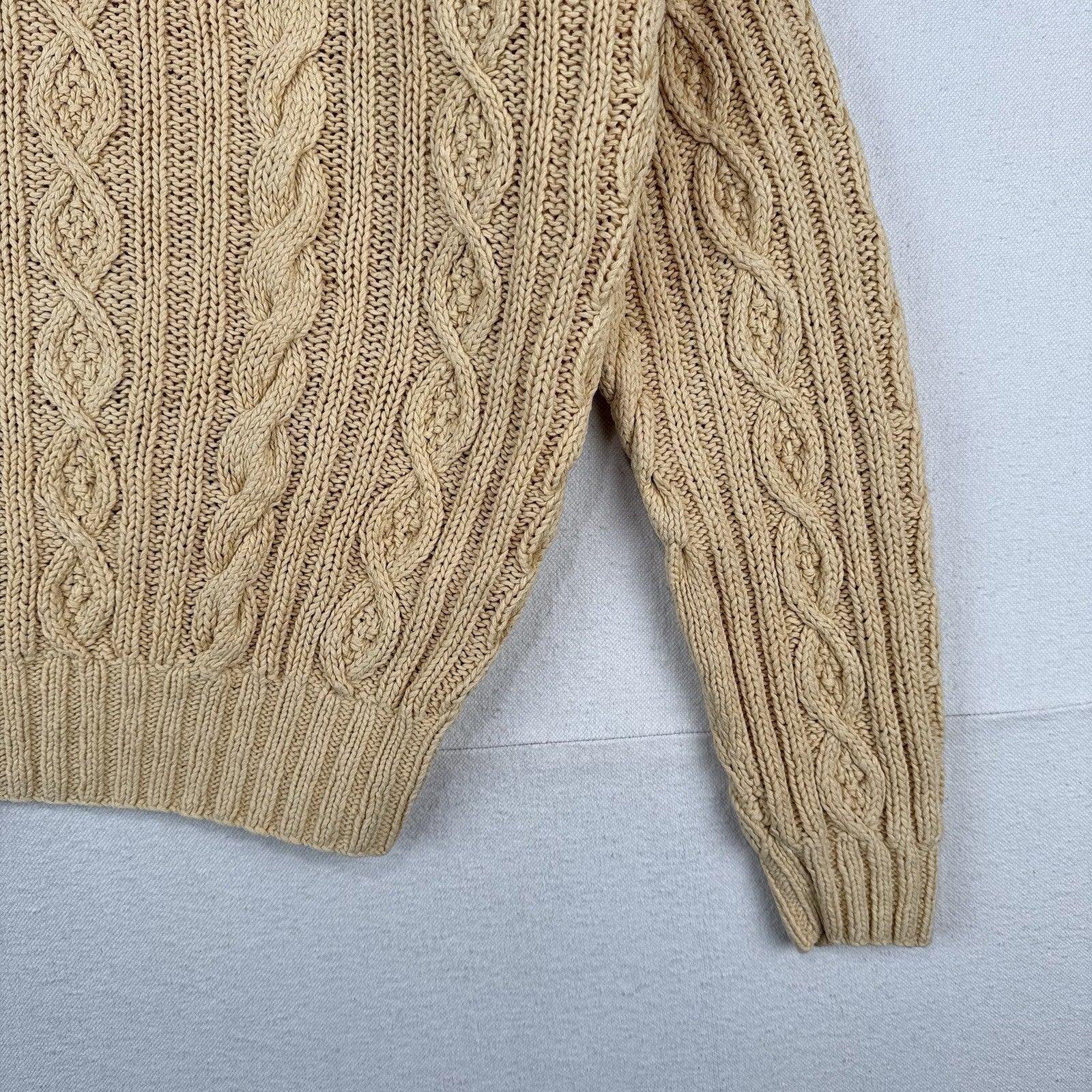 90’s Vtg Polo Ralph Lauren Mens L  Hand Knit Fisherman Cable Sweater Linen Blend