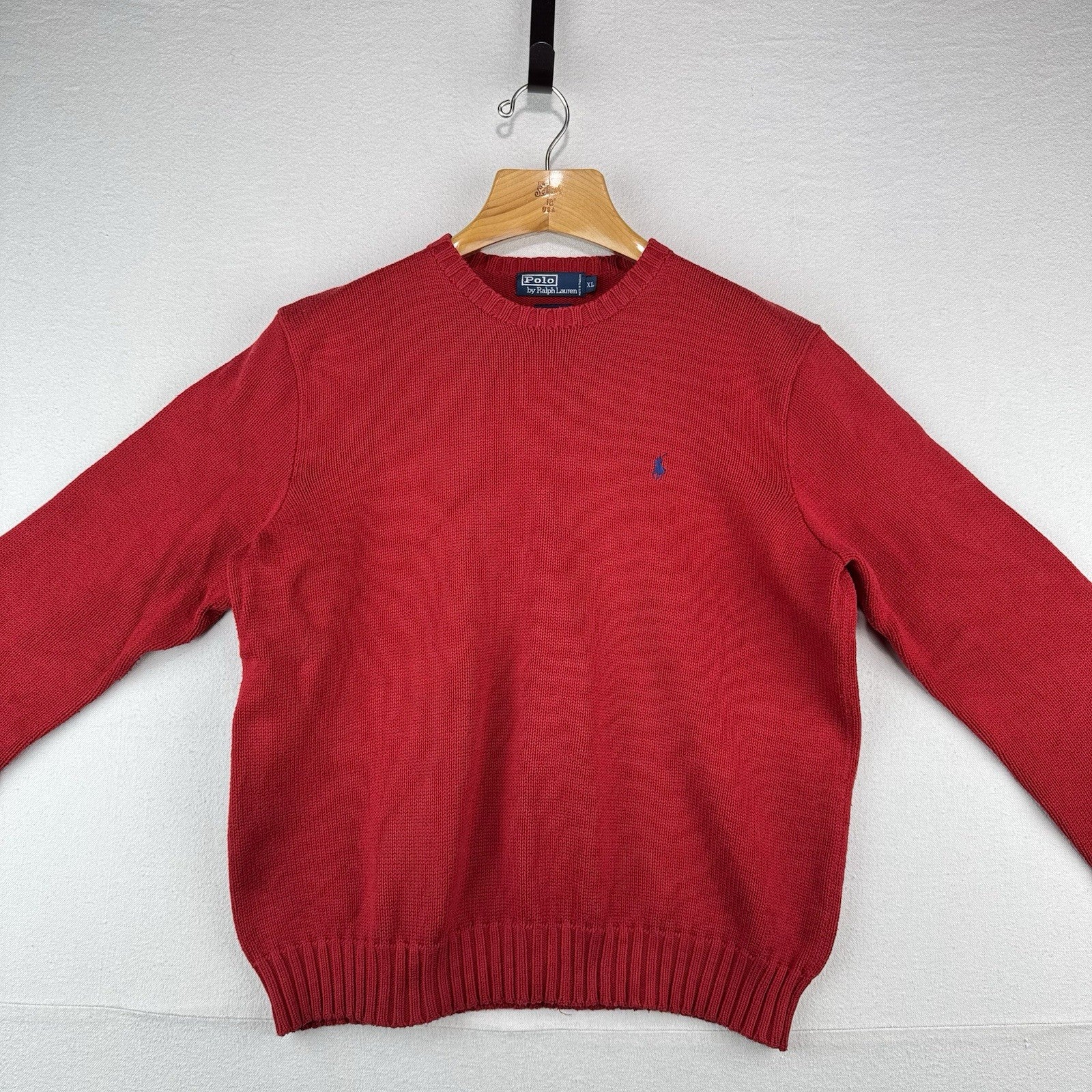 90’s Vintage Polo Ralph Lauren Mens XL Sweater Red Knit Crew 100% Cotton