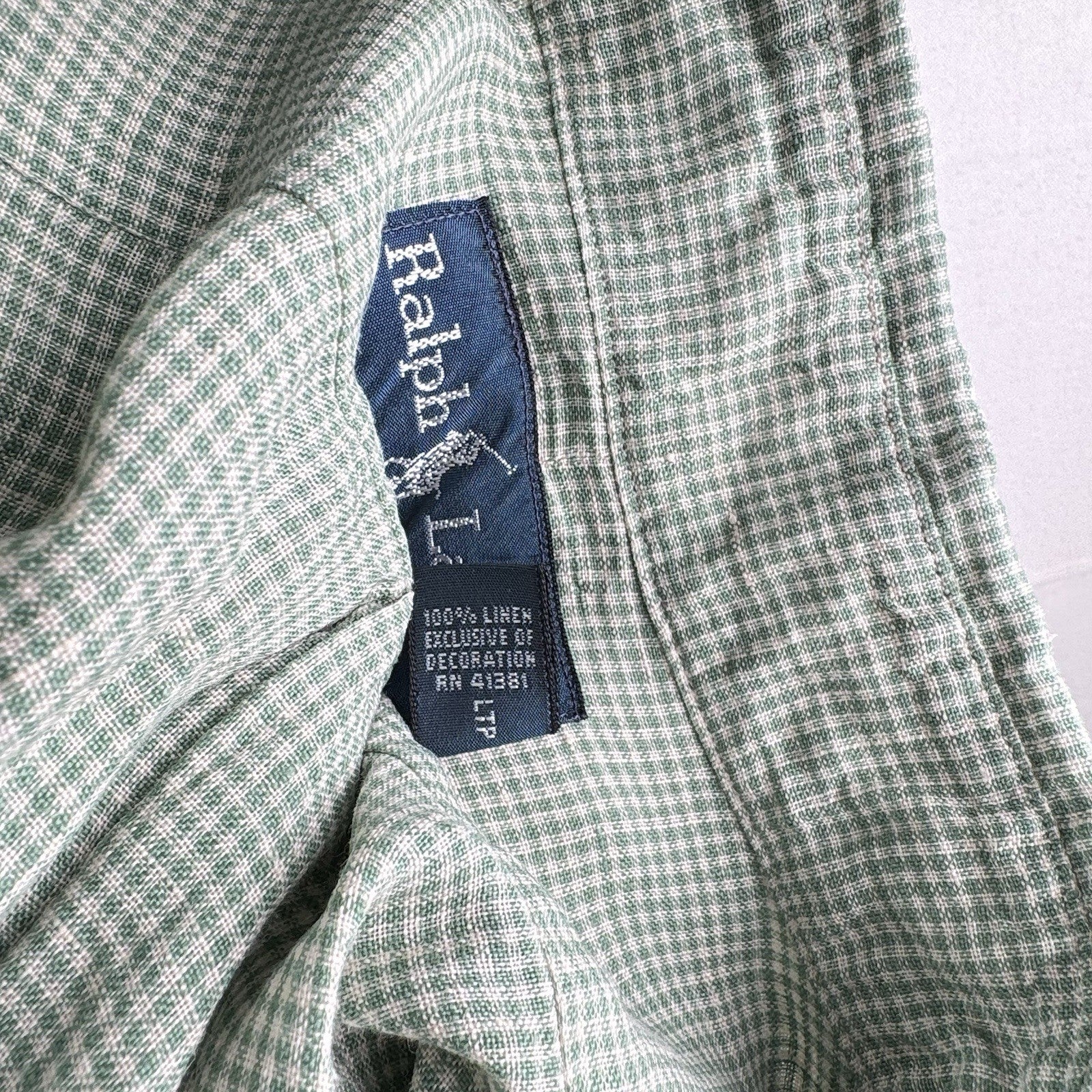 Vintage Ralph Lauren Mens XXL Green Plaid 100% Linen Short Sleeve Shirt