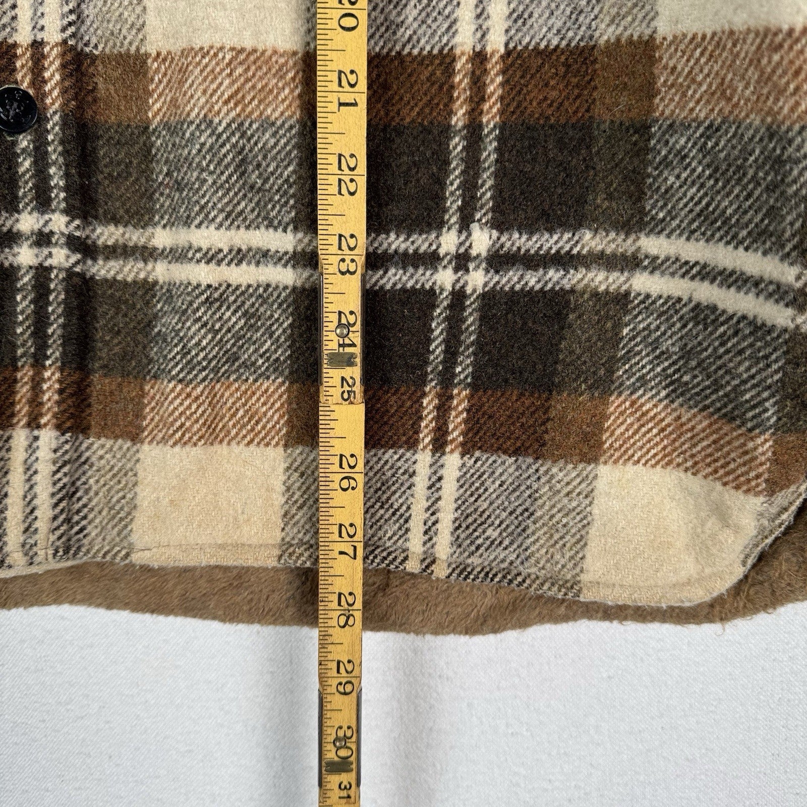 Vintage 70s CPO by Spiegel Mens Large Wool Blend Plaid Jacket Shacket Brown