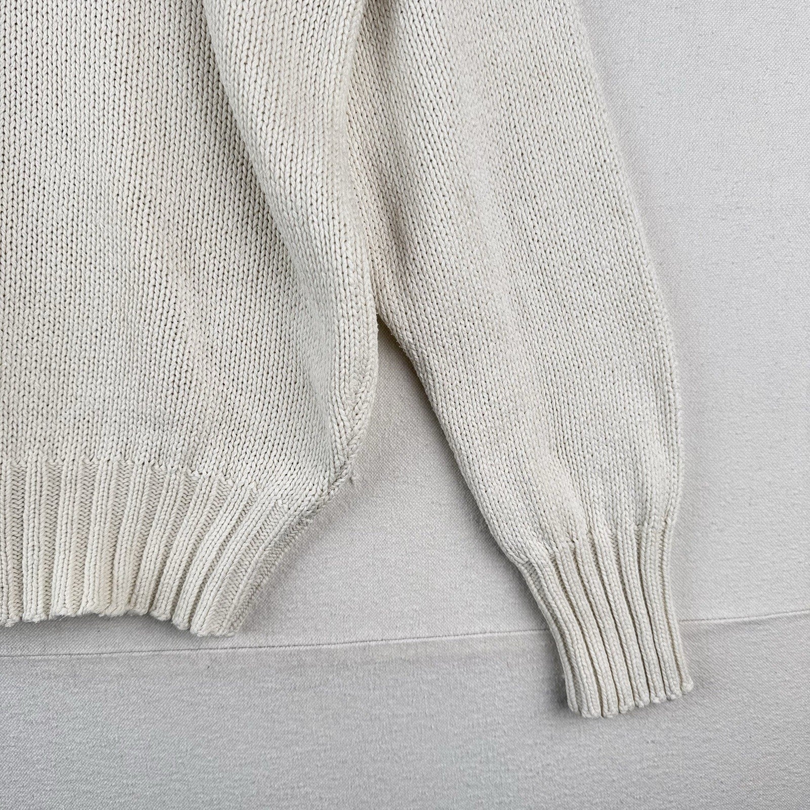 90s Vtg Polo Ralph Lauren Sweater Men's M Cream 100% Cotton V-Neck Navy Pony