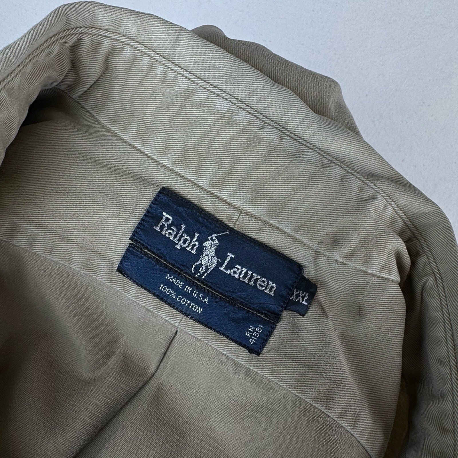 90’s Vintage Polo Ralph Lauren Mens 2XL Tan Khaki Button Down Shirt Made In USA