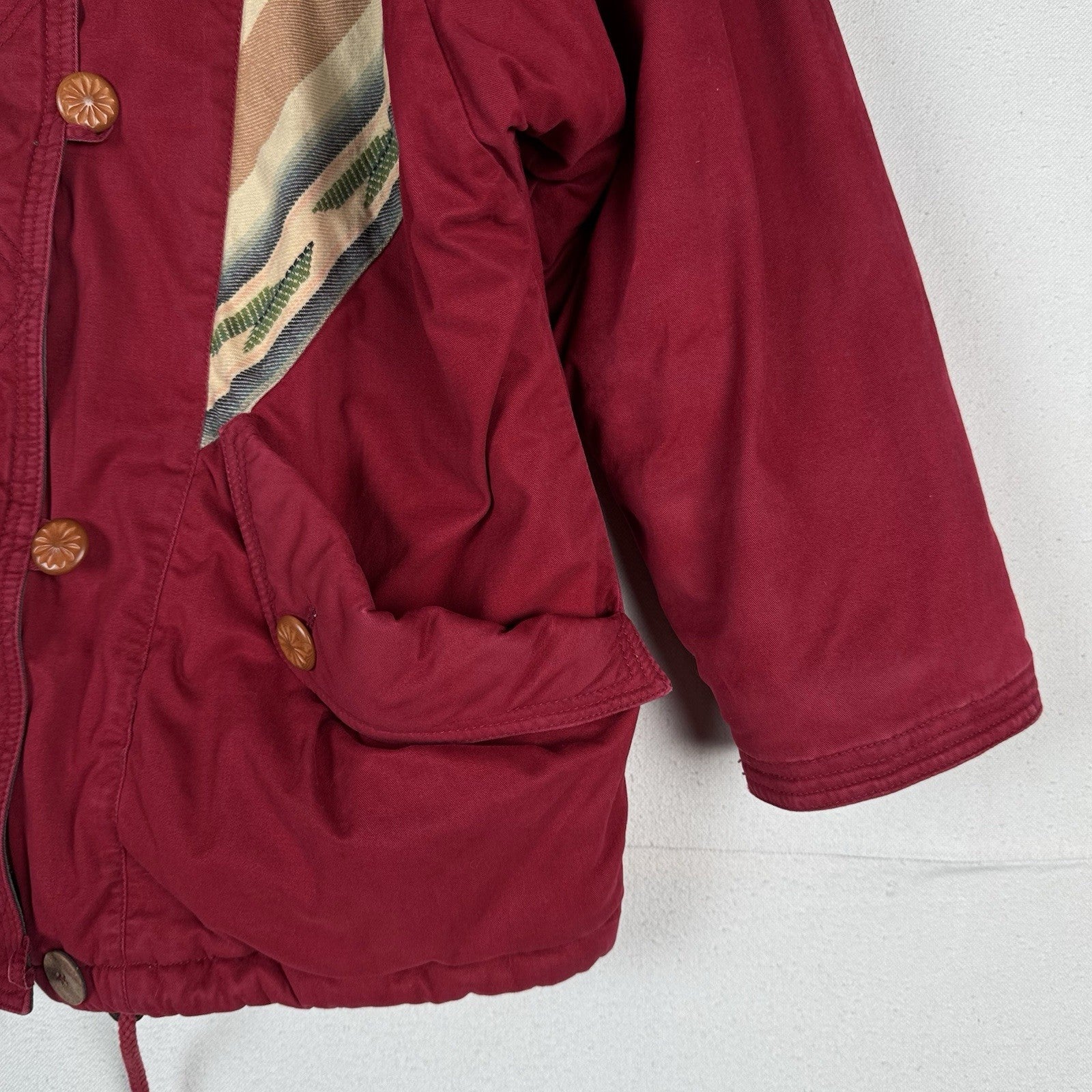 Vintage 80s Mulberry Street Aztec Parka Fox Tail Fur Hood Zip Jacket Women’s M