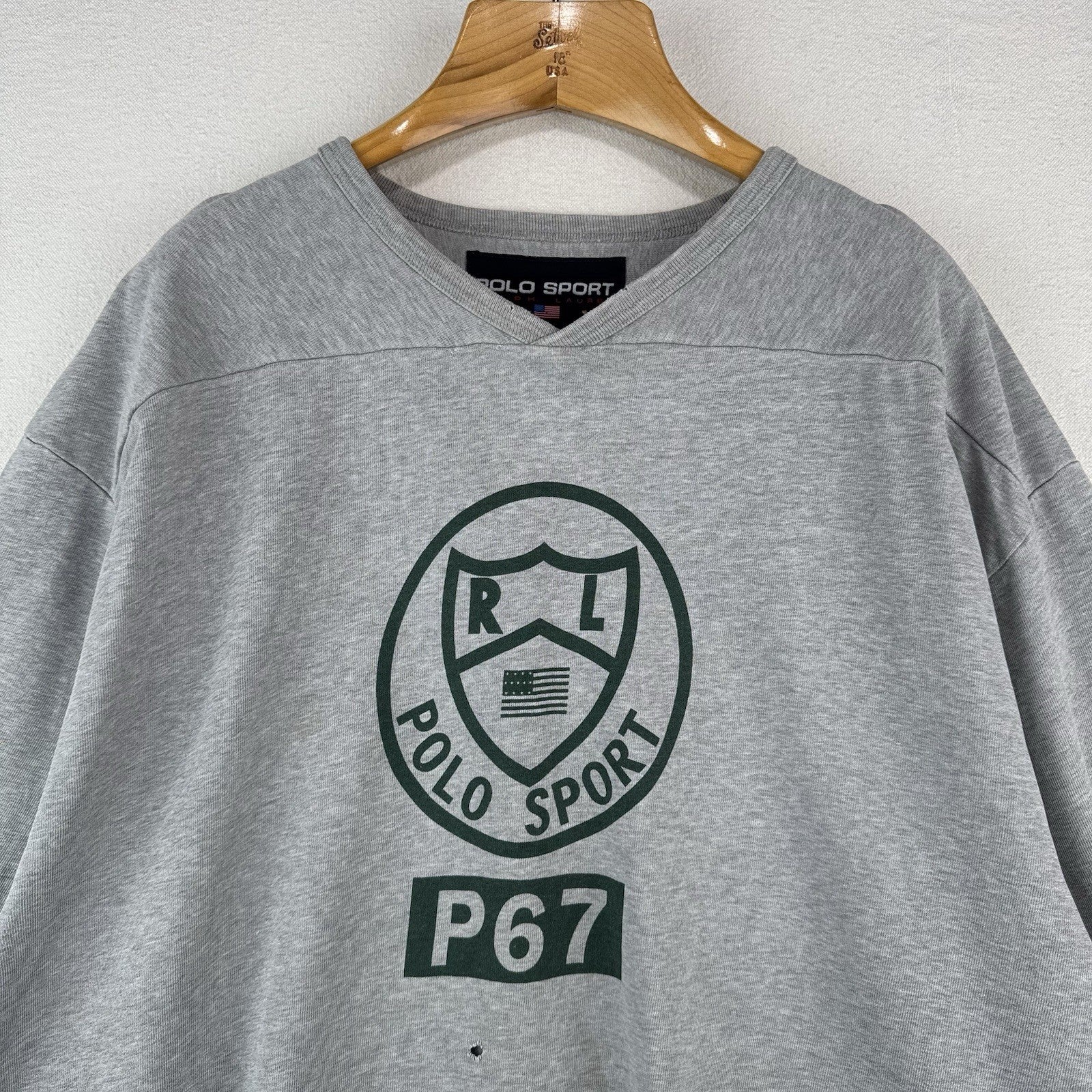 90’s Vtg Polo Ralph Lauren Hockey Gray Jersey Sweatshirt Mens 2XL *Distressed