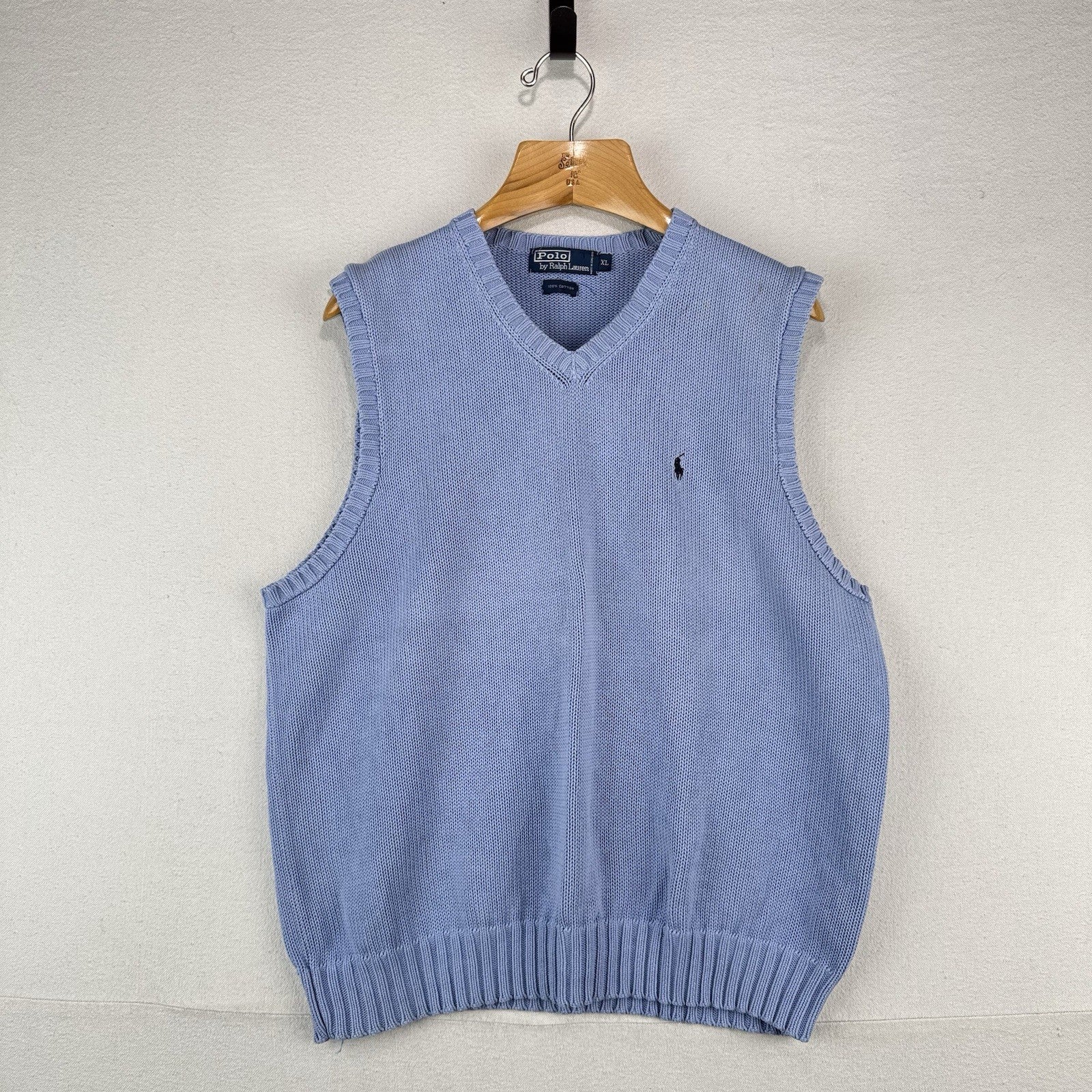 90's Vtg Polo Ralph Lauren Sweater Vest Mens XL  Light Blue V-Neck *Read
