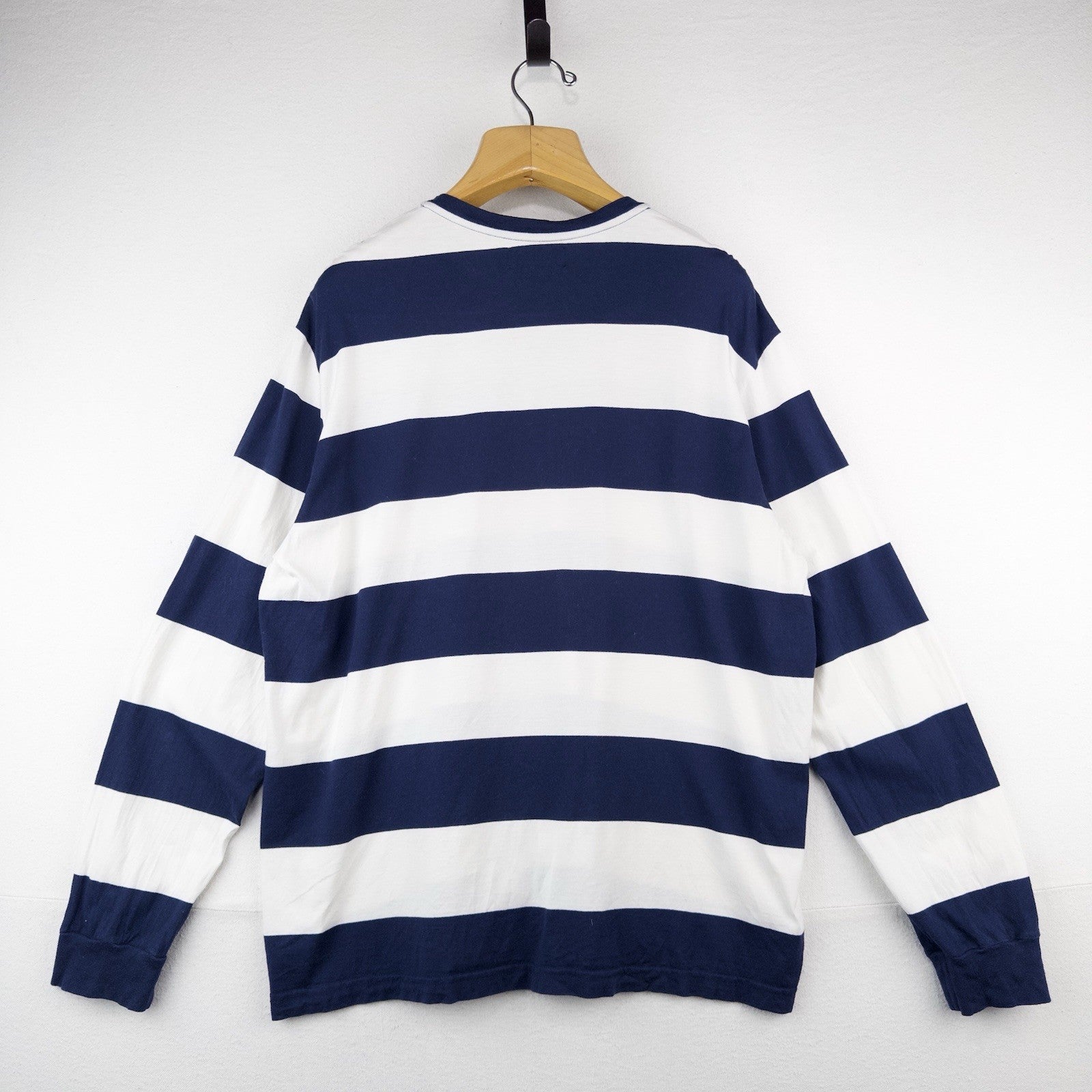 90’s Vtg Polo Ralph Lauren V-neck Sailor Stripe Shirt Men’s L Pima Cotton Blue