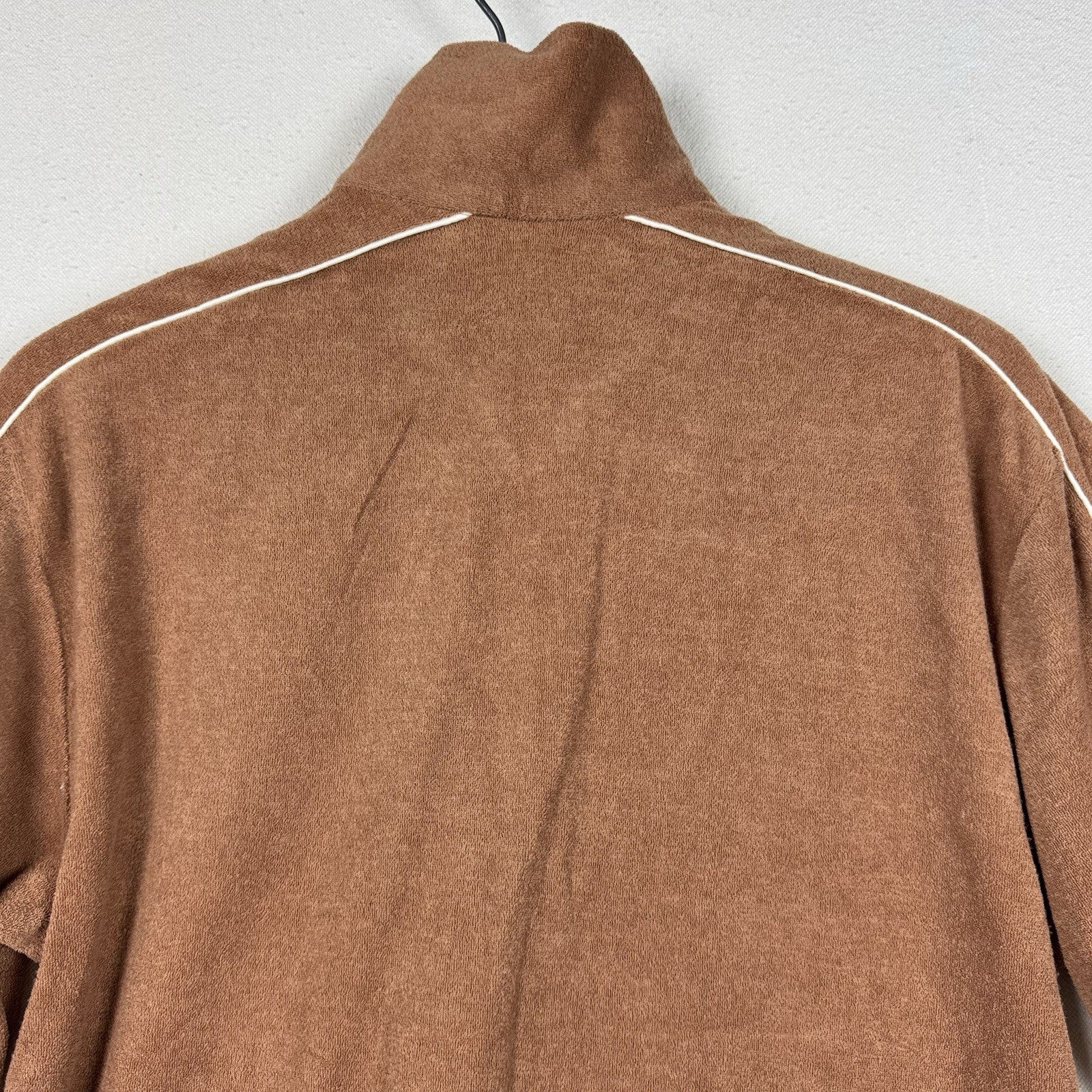 Vintage 80's Men's M Beach Pool Swim Cabana Tennis Shirt Tan Terry Cloth Zip Up