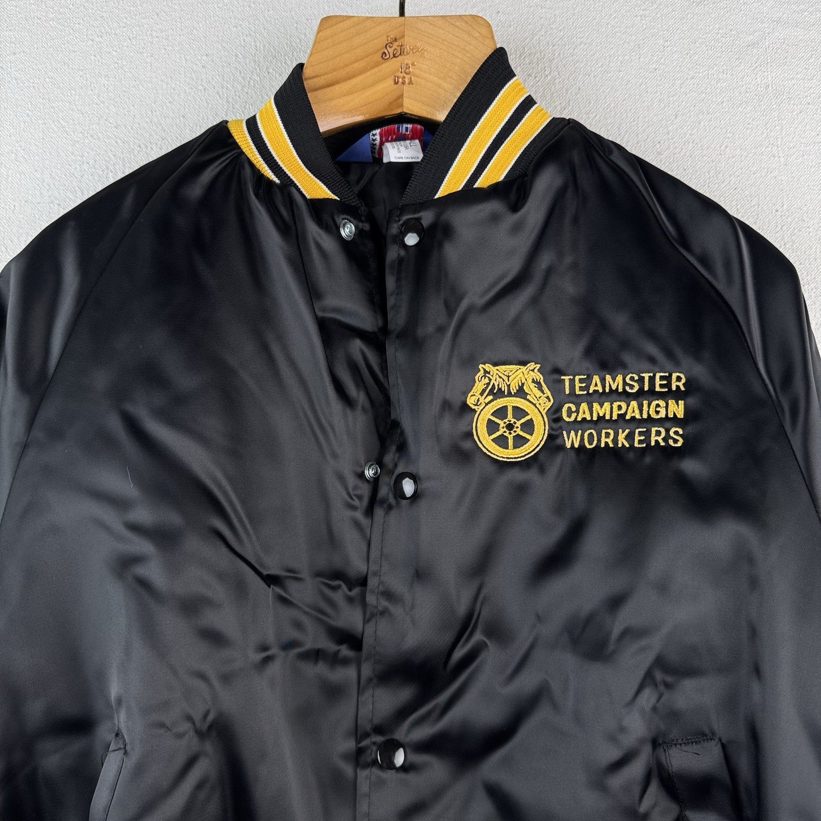 Teamsters Campaign Worker Black Satin Bomber Jacket Men's Small Made USA