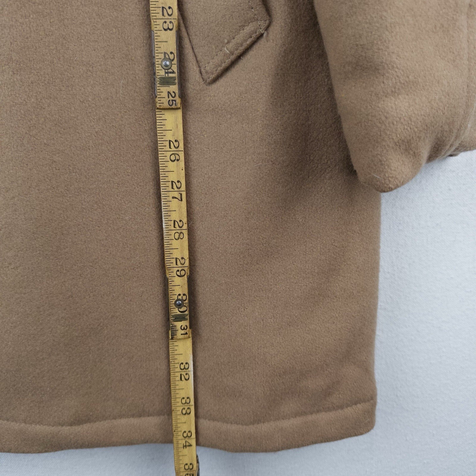70’s Vtg Wool Men’s L/XL 44 Car Coat Overcoat Camel Brown Faux Fur Lining Collar