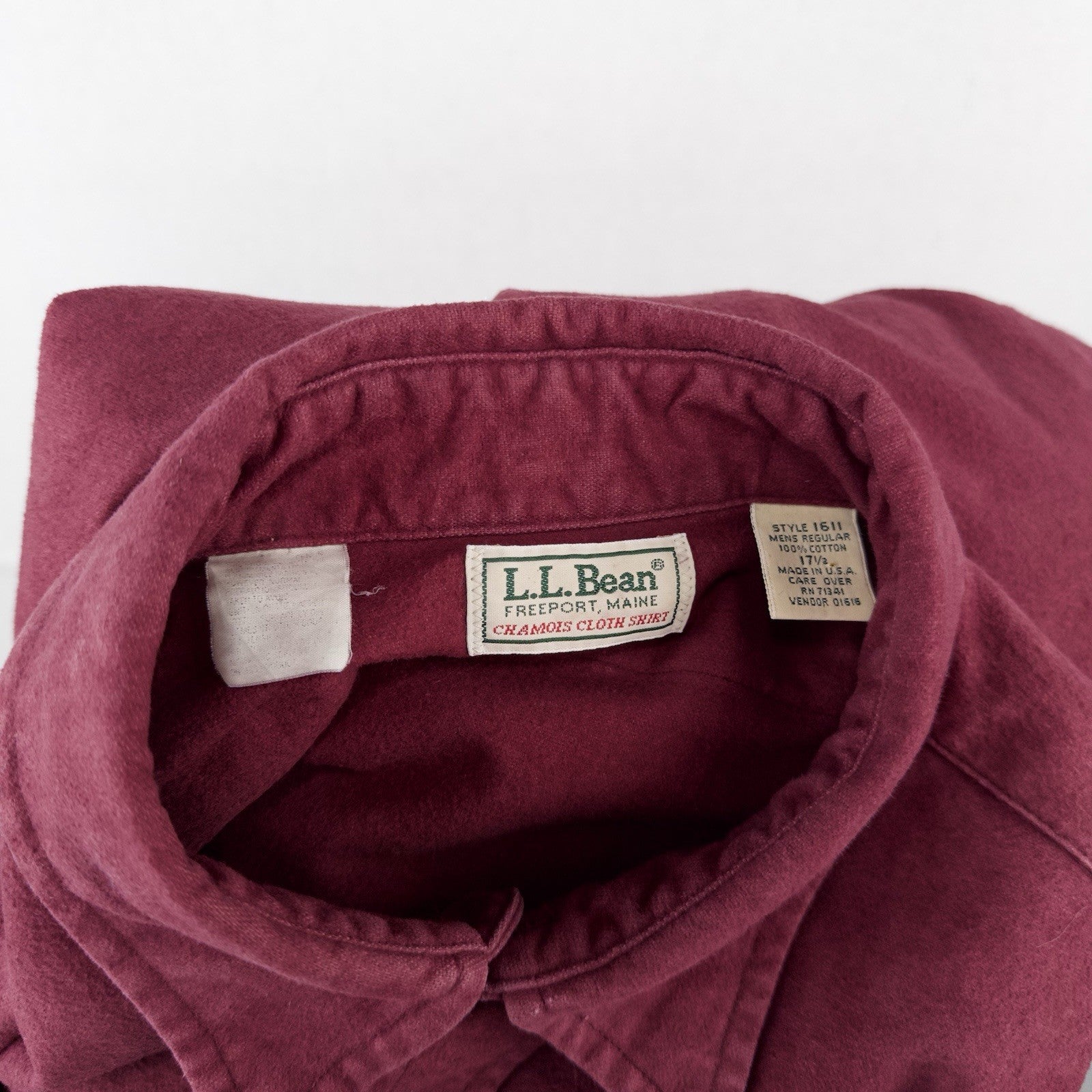 80’s Vtg L.L. Bean Chamois Cloth Shirt Men's 17.5 (XL) Maroon Made In USA
