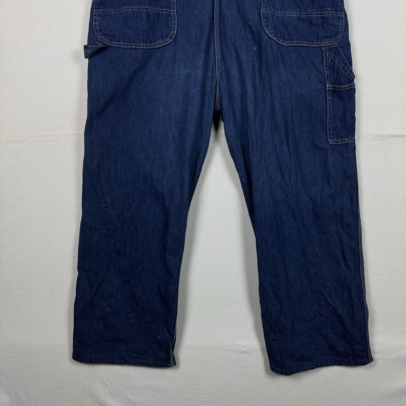 Vintage 60s Big Mac 42x28* Distressed Square Bak Wide Leg Denim Overalls USA