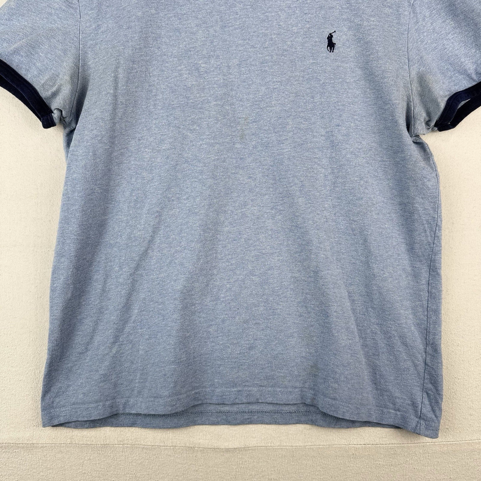Vtg Polo Ralph Lauren Marled Powder Blue Ringer TShirt Mens Small *Distressed
