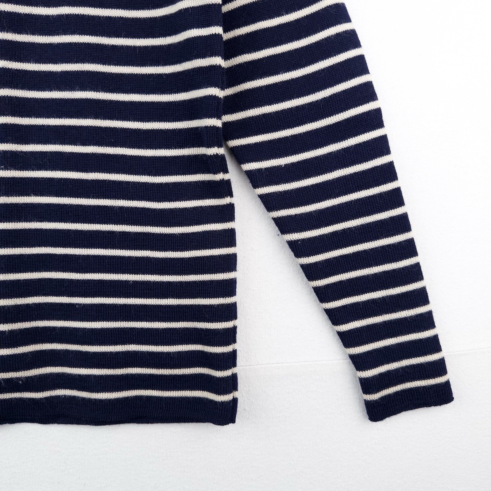 70’s Saint James Wool Sweater Bretone Stripe Button Shoulder Made France Blue M