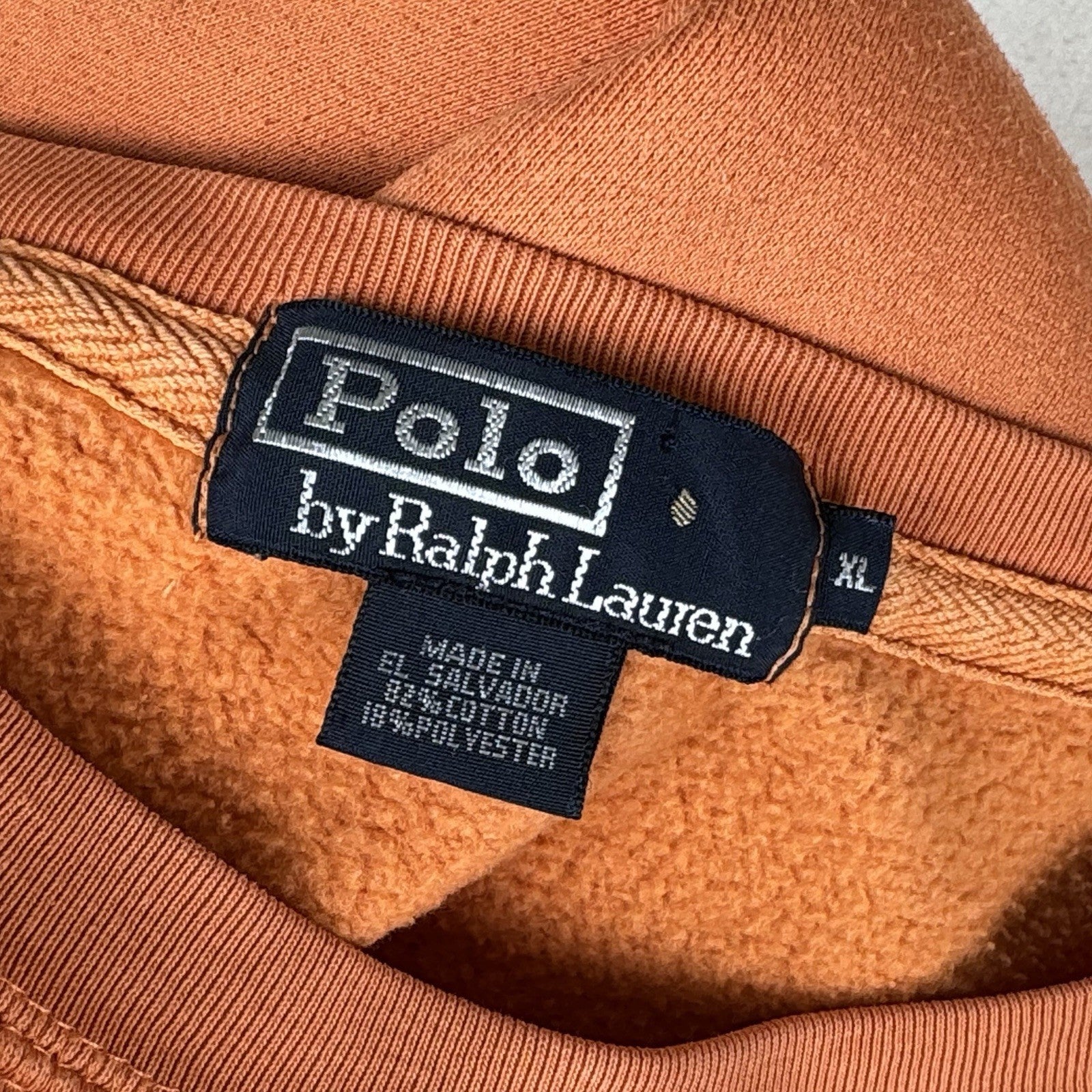 Vintage 90s Polo Ralph Lauren Sweater Fleece Men's XL Orange Crewneck