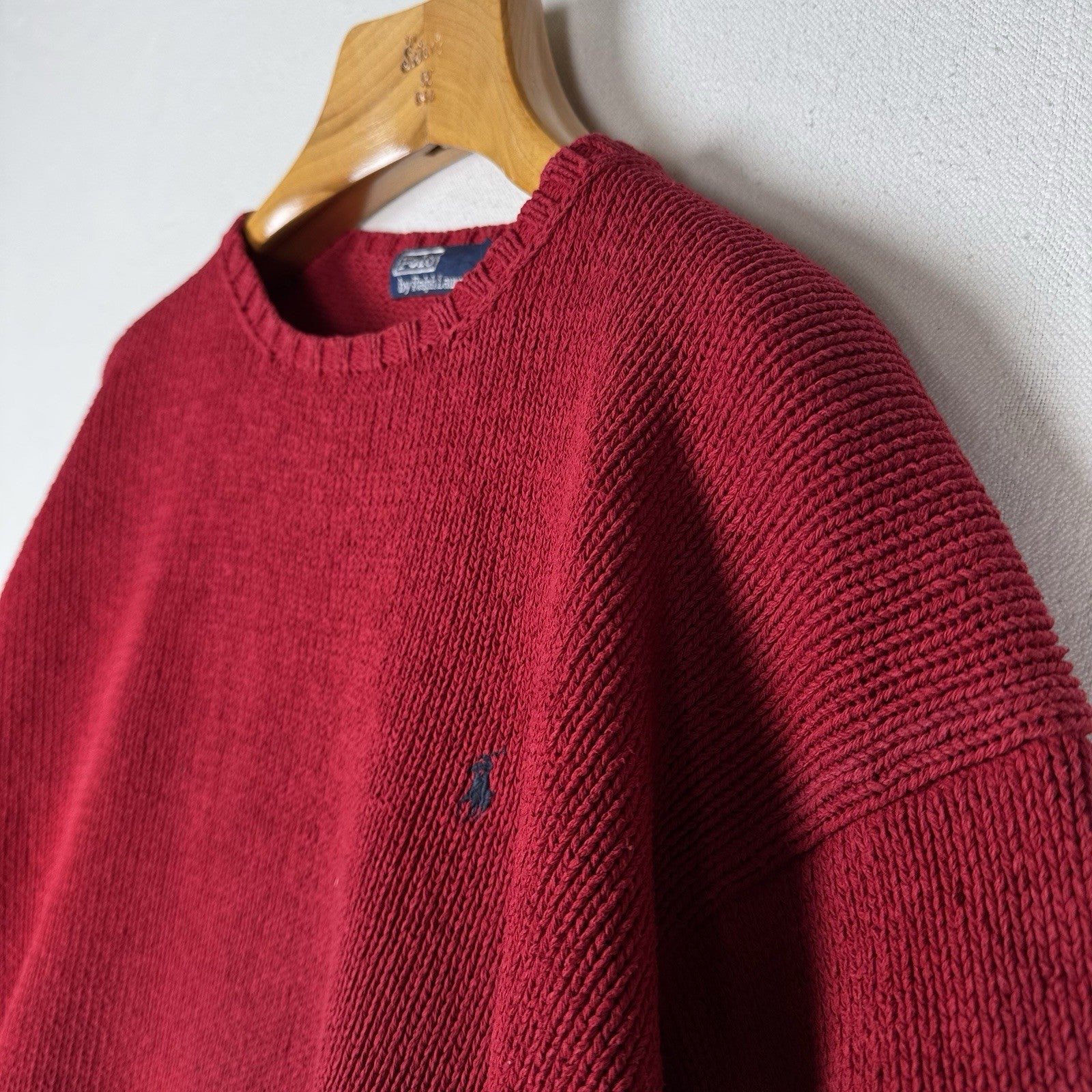 90’s Vintage Polo Ralph Lauren Mens 2XL Sweater Red Knit Crew 100% Cotton *Read